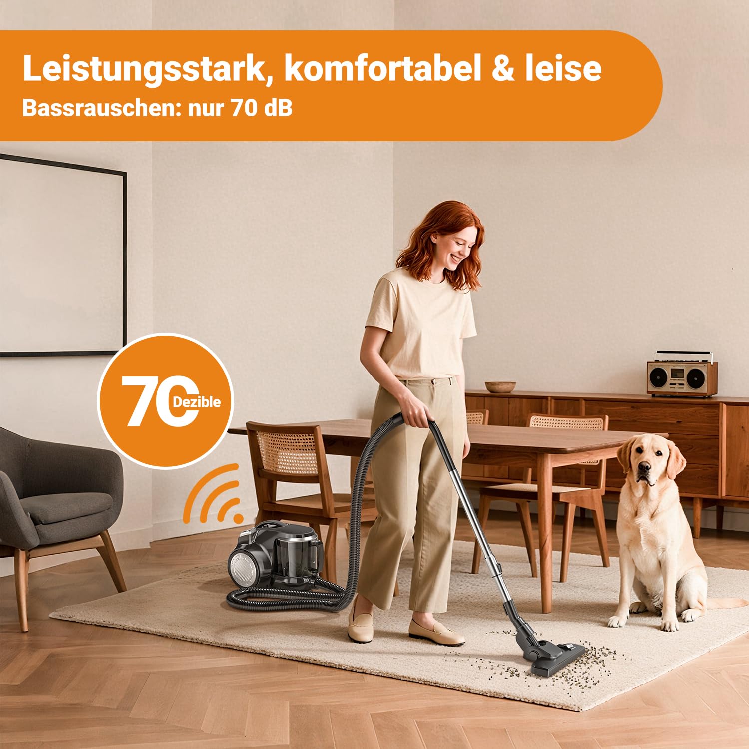Beutelloser Staubsauger 1200W Starke Saugleistung,Kompakt Leicht Bodenstaubsauger ohne Beutel,Leiser <70dB,2,5L Staubbehälter,Bodendüse für Hartböden Teppiche,Waschbarer HEPA-Filter