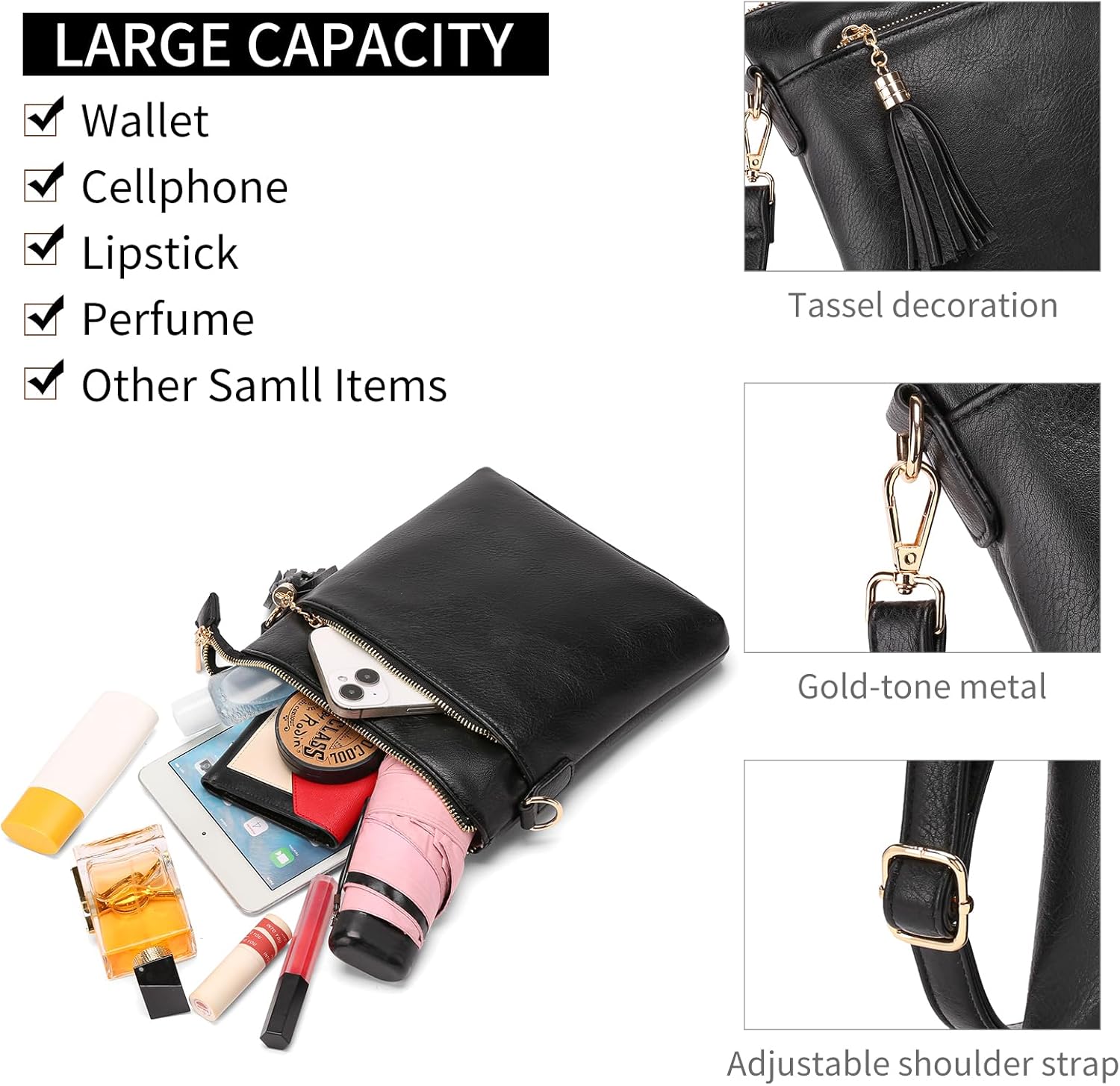 SENDEFN Crossbody Purse for Women Lightweight Medium Trendy Leather Crossbody Bag Women's Shoulder Handbags with Tassel - Image 5