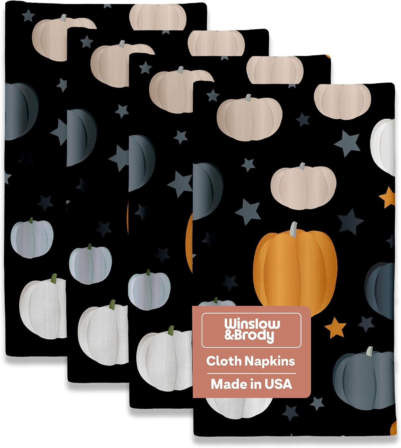 Pumpkin Table Runner | Black Orange Fall Table Napkins | Home Dining Room and Kitchen | Absorbent, Washable, Reusable, Stain & Wrinkle Resistant | USA Made - 8pack