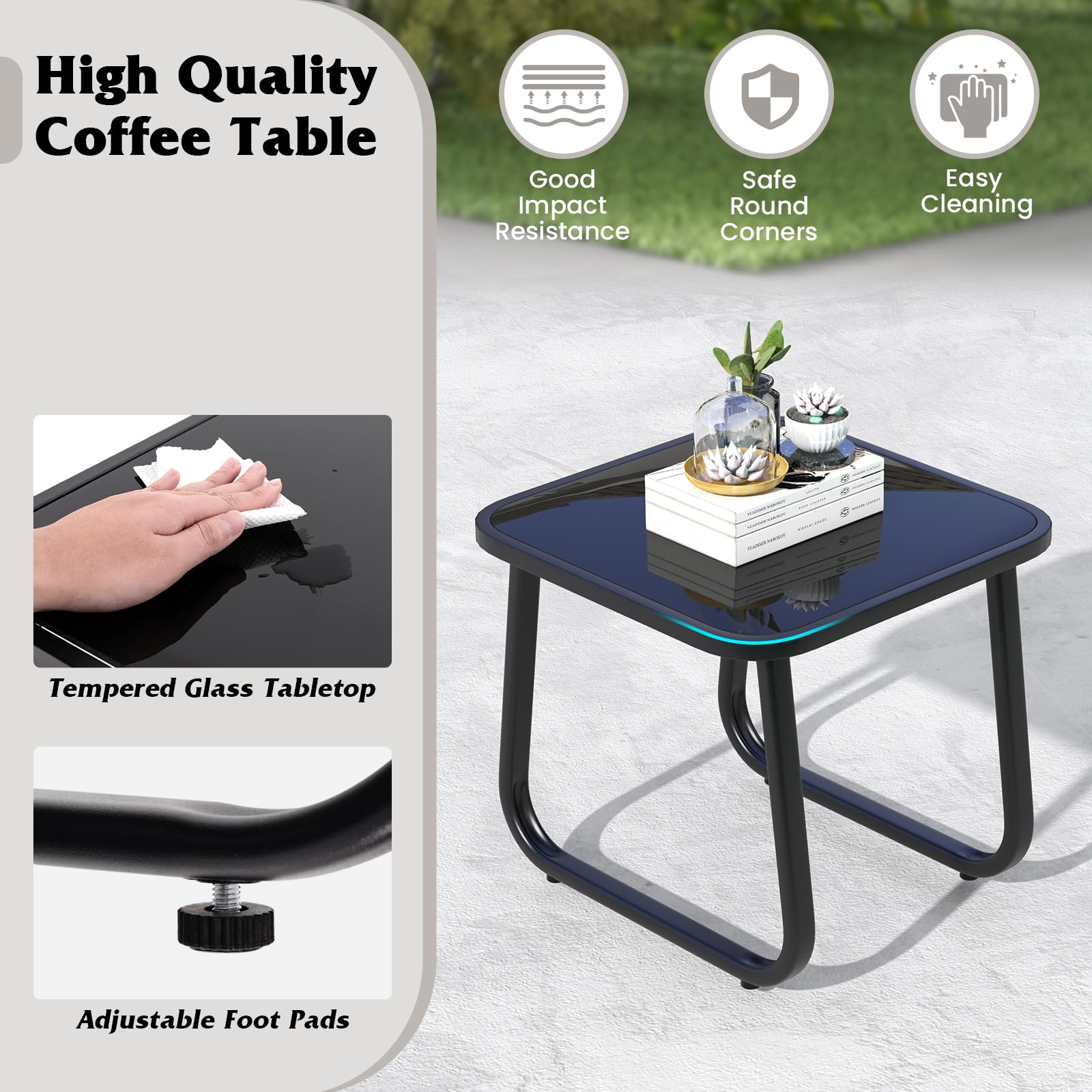 GIANTEX Set da Giardino per 2 Persone, Sedie a Dondolo con Tavolino in Vetro, Tessuto Traspirante e Gambe Regolabili, Disponibile in 3 Colori, Perfetto per Balcone e Terrazzo