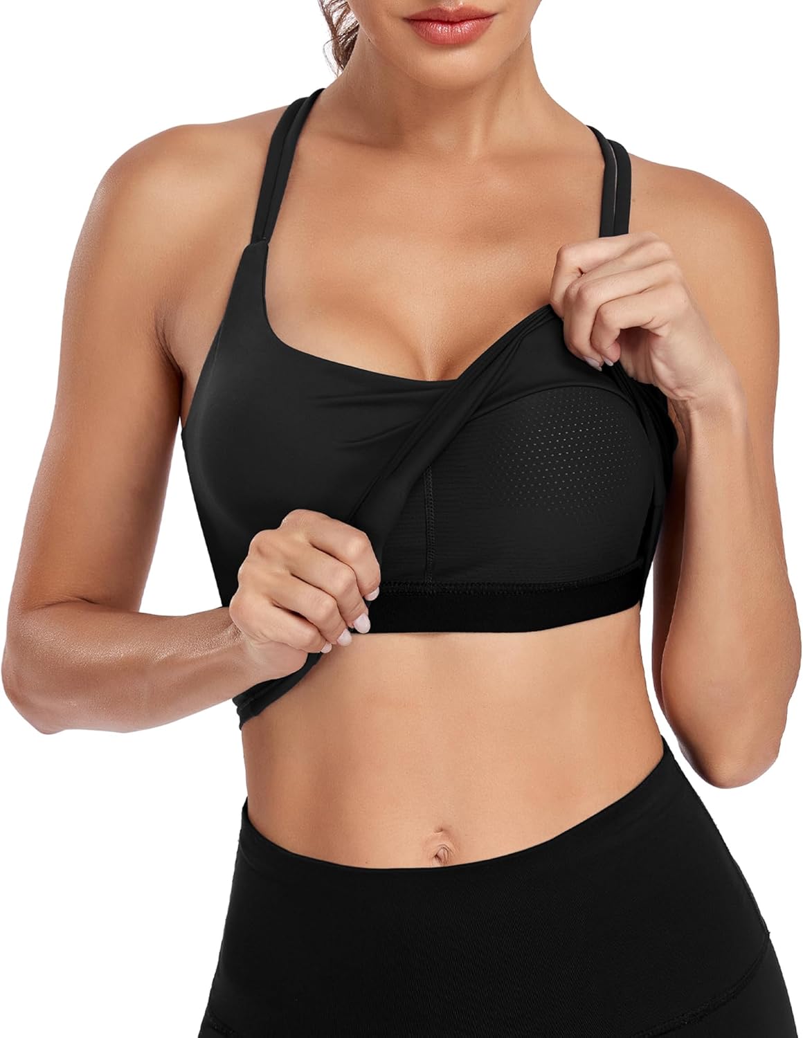 Women’s Longline Sports Bra with Built-in Bra, Double Strap Cross Back Workout Top, Medium Support Yoga Gym Tank Top - Image 3