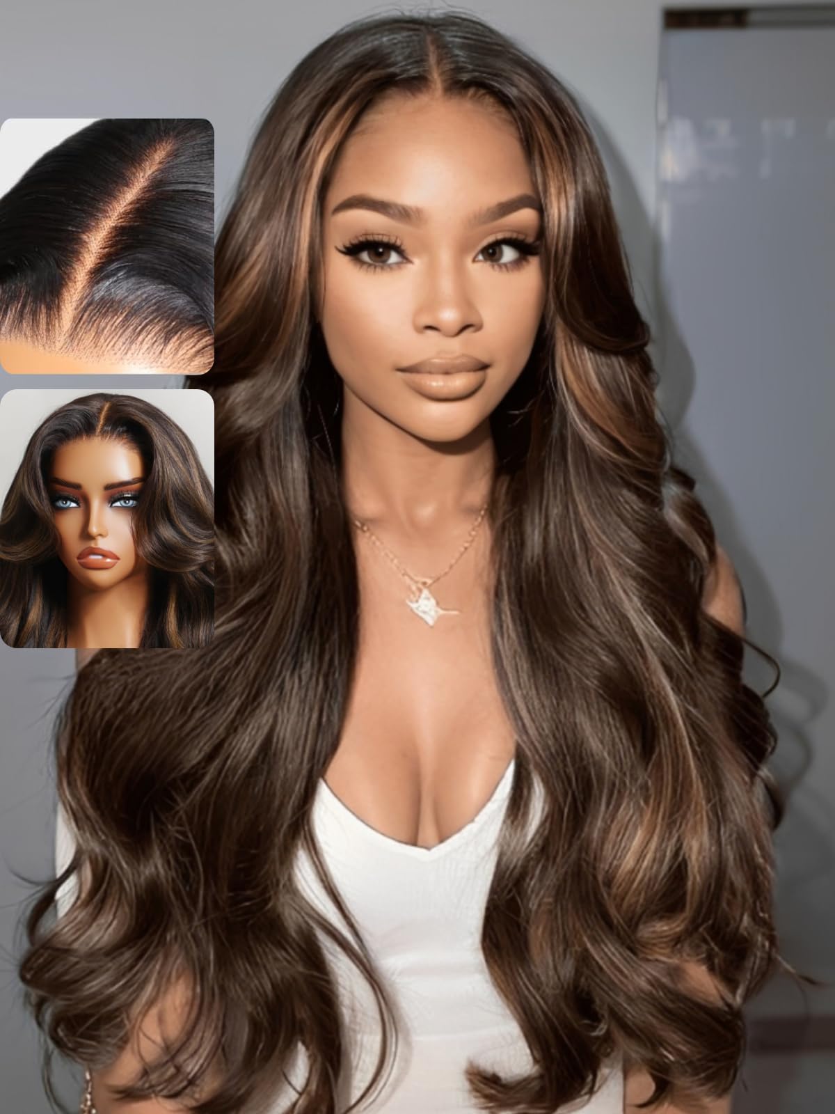 UNICE Pre Everything 13x4 Lace Front Wig Human Hair Brown with Caramel Highlights Yaki Loose Wave Glueless Pre Plucked Pre Cut Bleached Knots