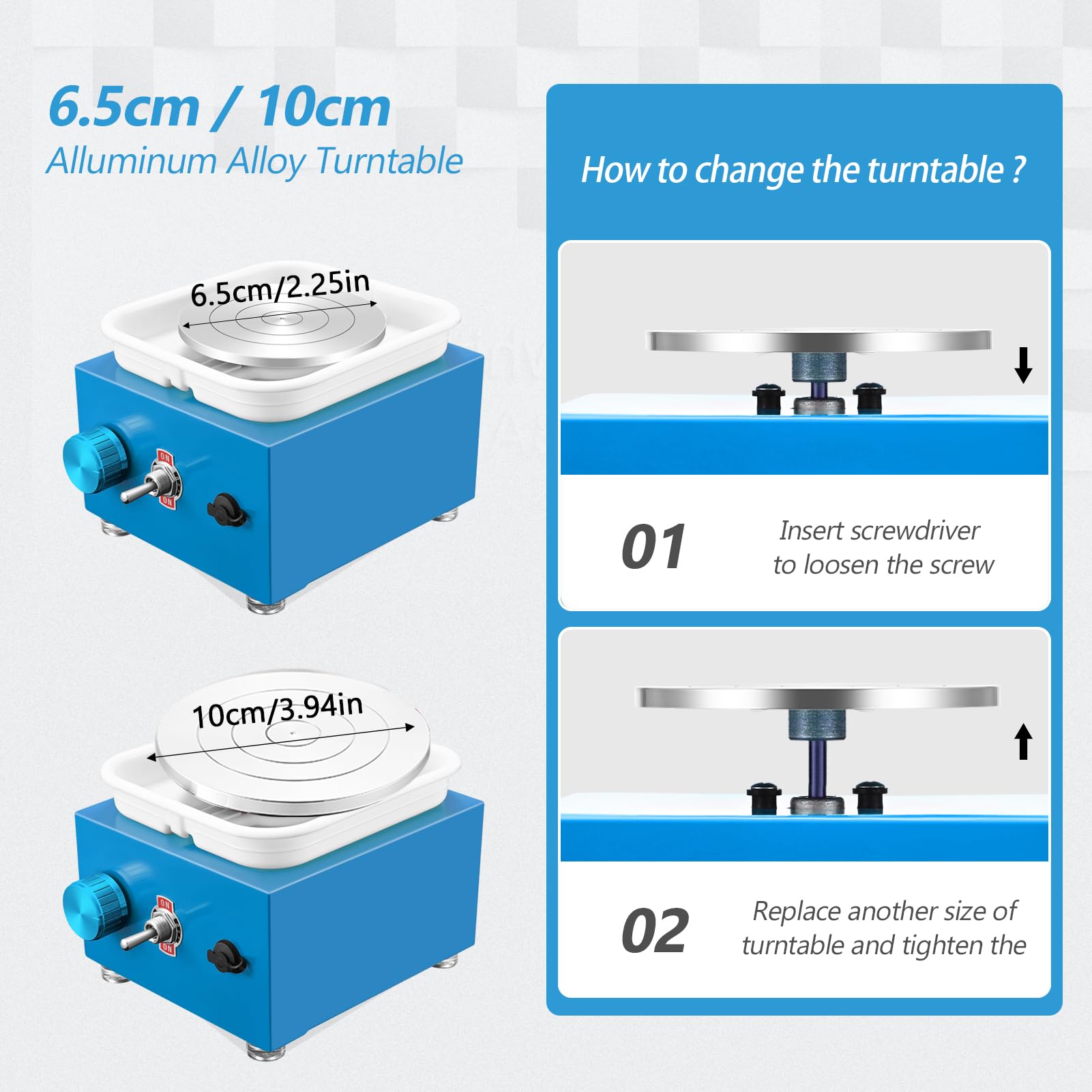 Torno Alfarero,Torno Ceramica 2000 RPM de Velocidad Ajustable,Torno de Alfarero con Placas de 10/6,5 cm,Kit Ceramica para Niños y Adultos（Azul）