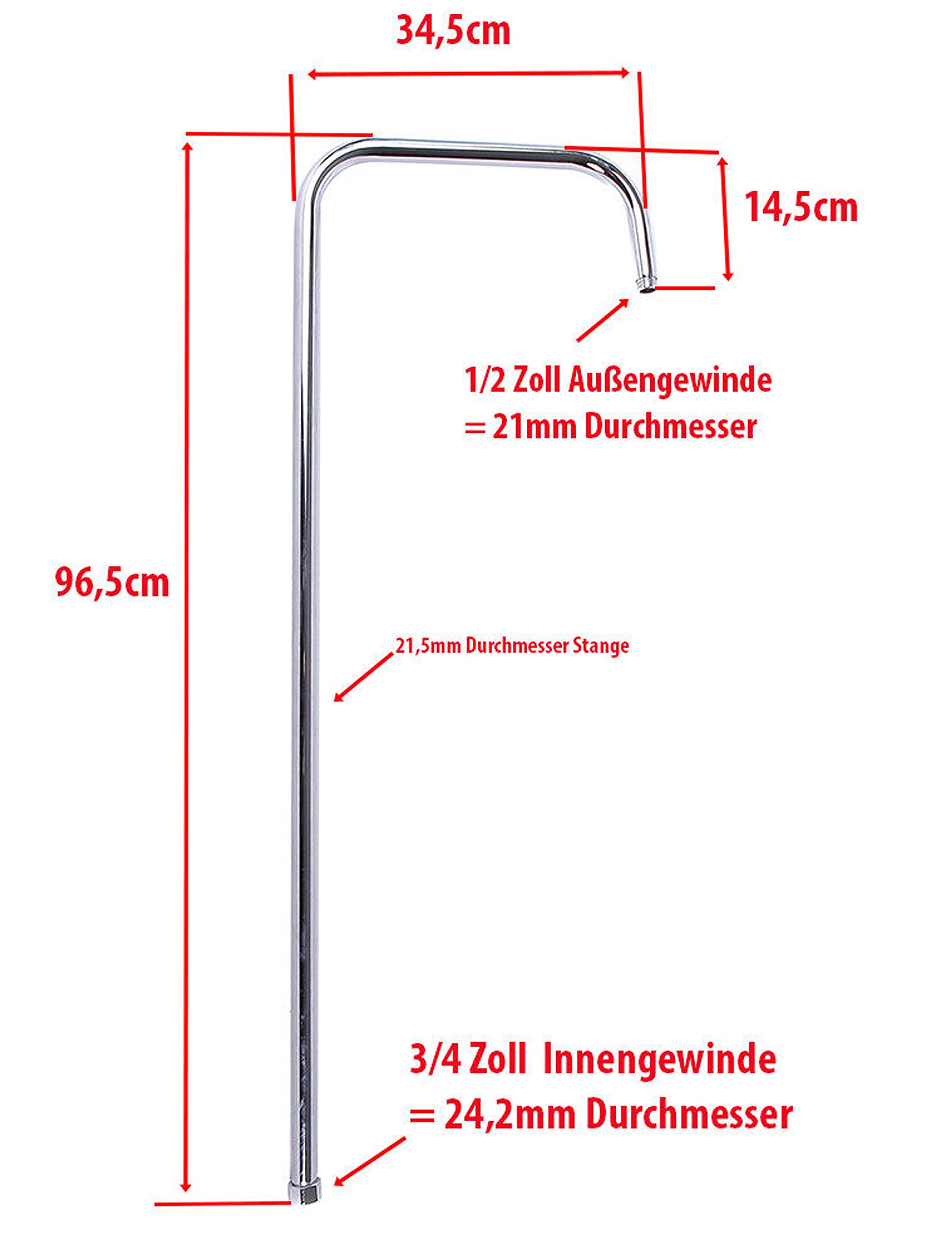 Tube montant 96 cm filetage intérieur 3/4" extérieur 1/2" douche extension 34,5 cm