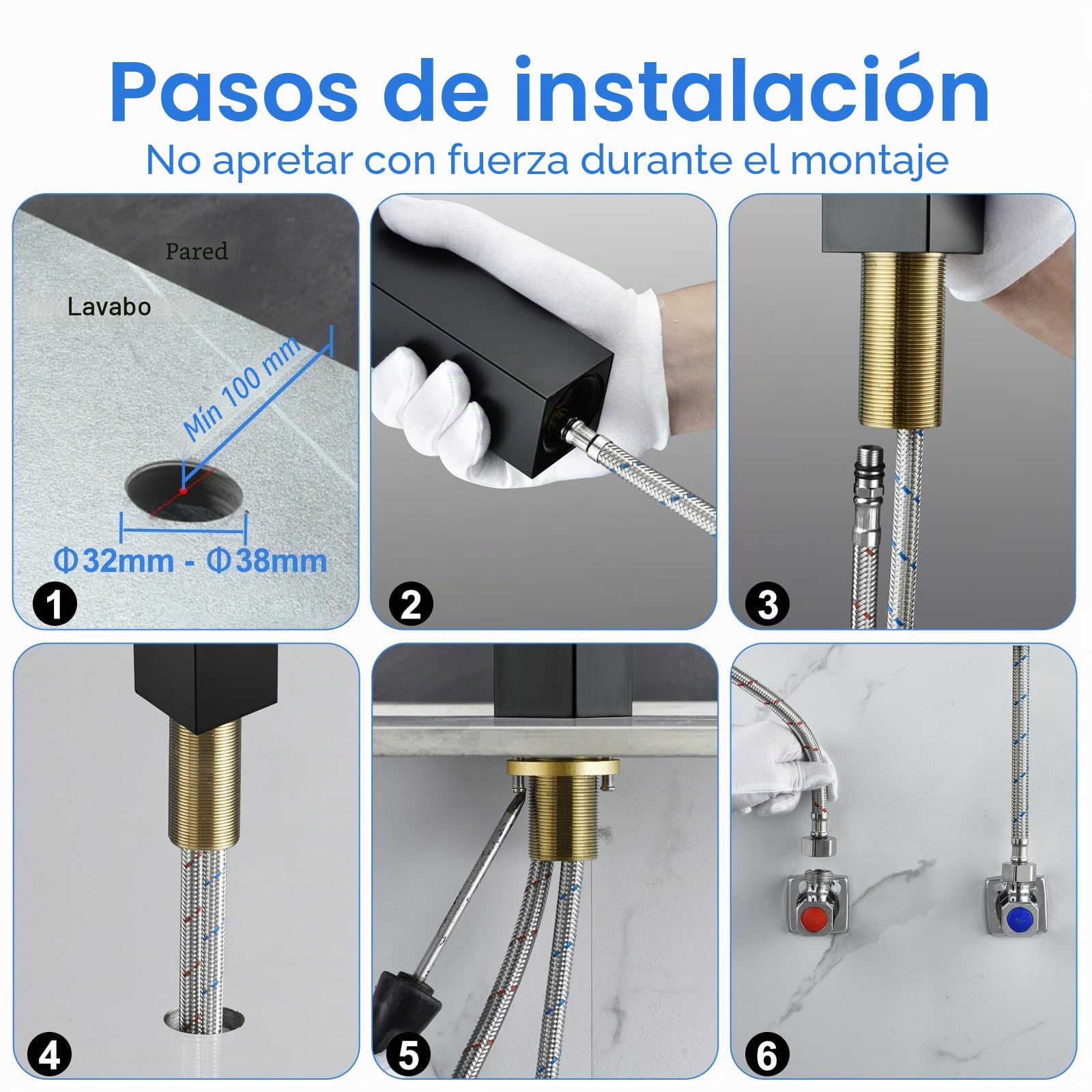 Grifo Lavabo Alto Negro de Baño, Apto Para Lavabos de Pie | Grifo monomando de baño con chorro en cascada, regulación de agua fría y caliente, altura de la salida de agua: 20cm