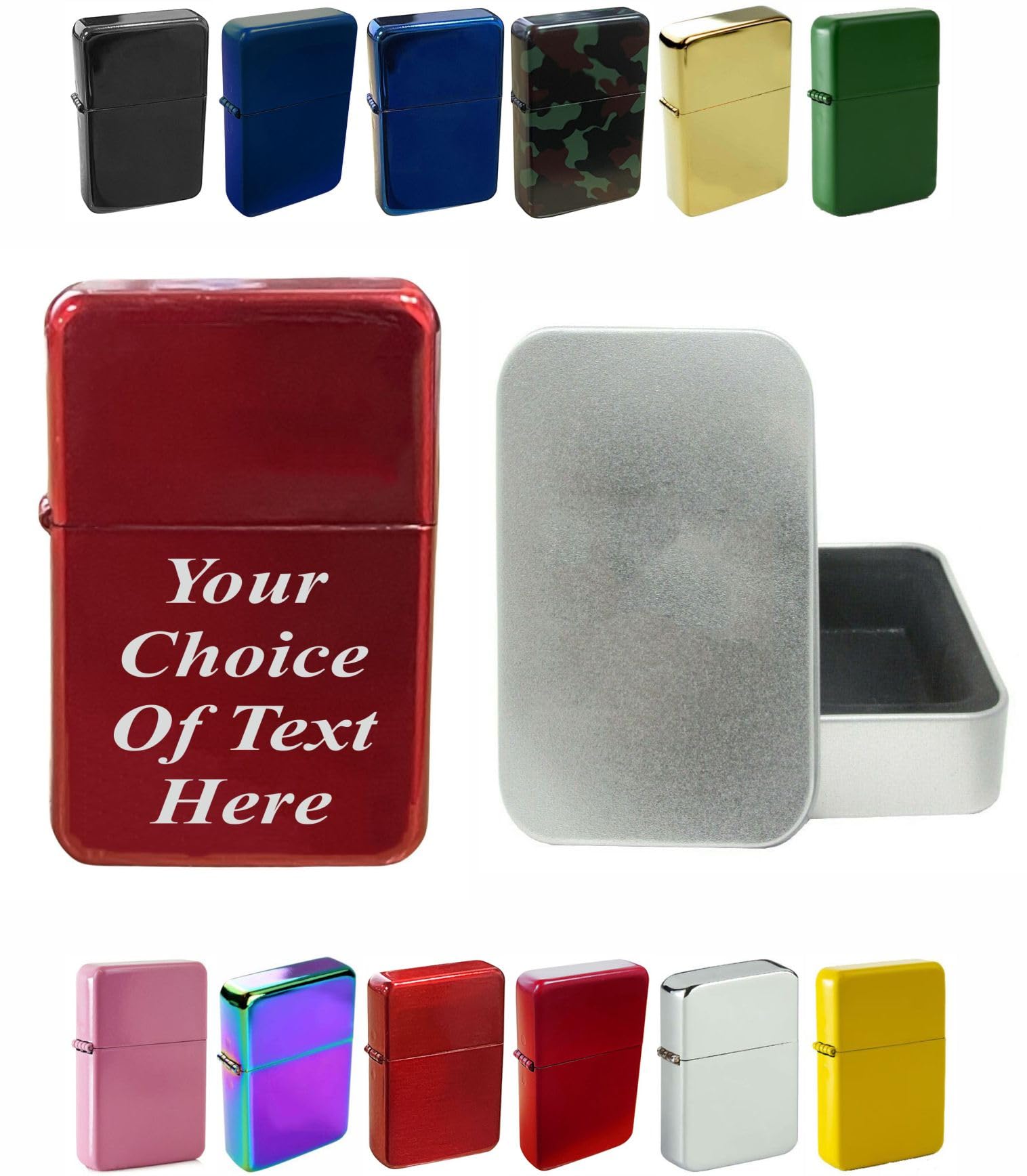 Personalised Engraved Lighter for Birthday, Fathers Day, Anniversary, Choice of Colours - With Luxury Gift Tin Packaging (Red Ice)