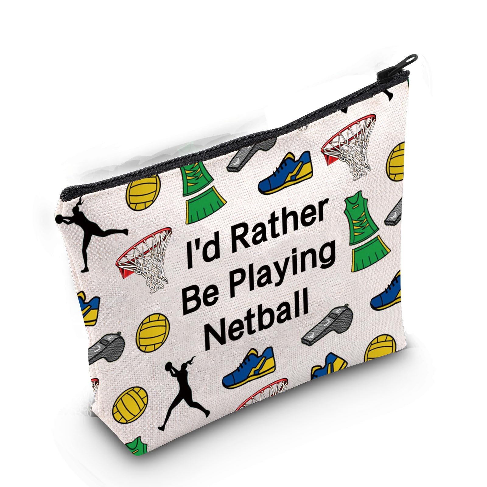 Netball Ball Makeup Bag I'd Rather Be Playing Netball Gift for Netball Appreciation Netball Coach Gift Netball Team Zipper Pouch (Playing Netball 3uk)
