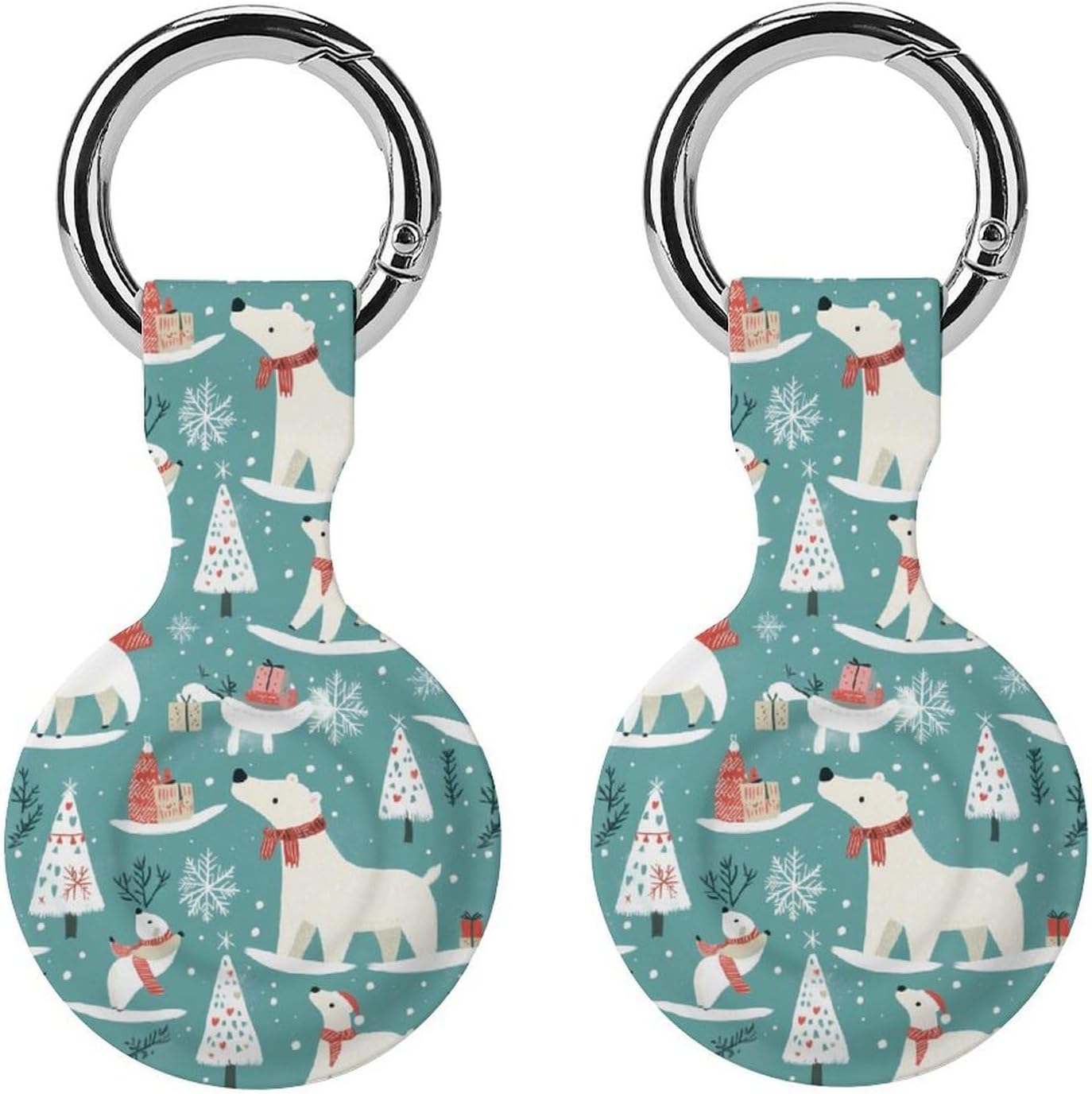 Christmas Polar Bear Funny Cover Compatible with AirTag Case Protector GPS Tracker Holder with Keychain