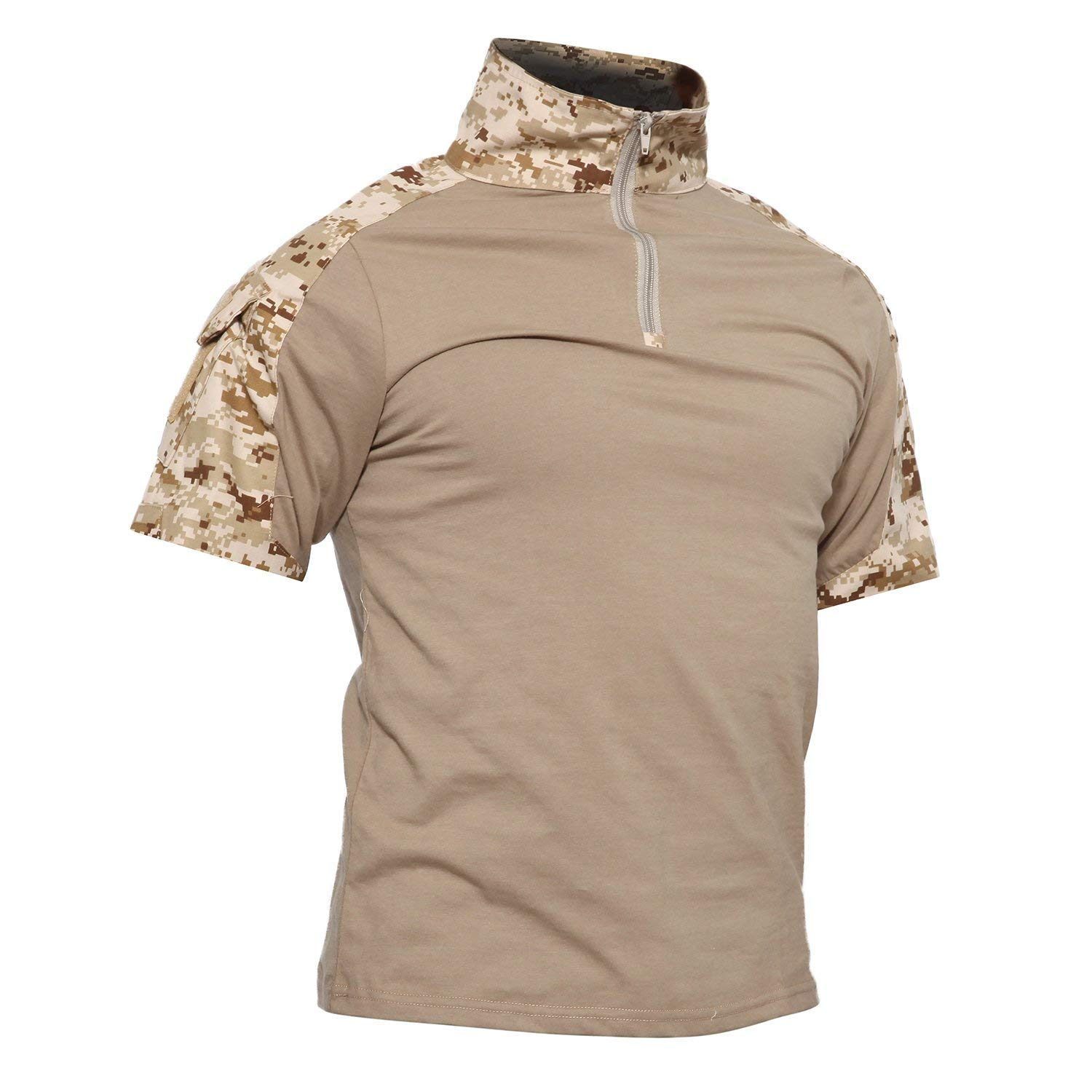 Lilychan Men's Desert Digital Lilichan Tactical Short Sleeve Shirts Military Outdoor Combat Shirt With Zipper (Medium, )