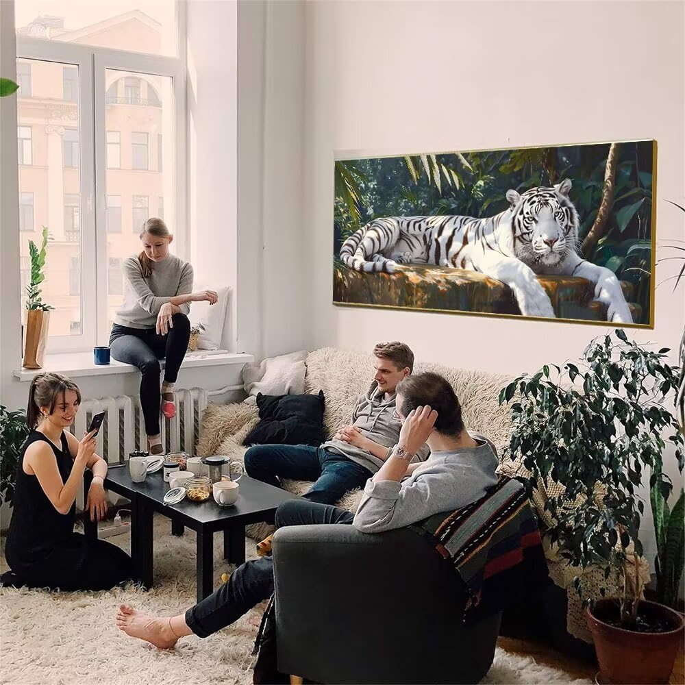Malen Nach Zahlen Erwachsene xxl, Paint by Numbers Malen Nach Zahlen weißer Tiger, DIY Geschenk Art mit Pinseln und Acrylfarben Handgemalt Ölgemälde Leinwand für Home Décor, Ohne Rahmen 80x160cm W-516