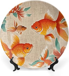 Decorative Plate for Wall Hanging Two Adorable Big Fish Bone China Decorative Plate Ceramic Decorative Plate with Display Stand Dinner Plates Art Crafts for Home Club 7 Inch