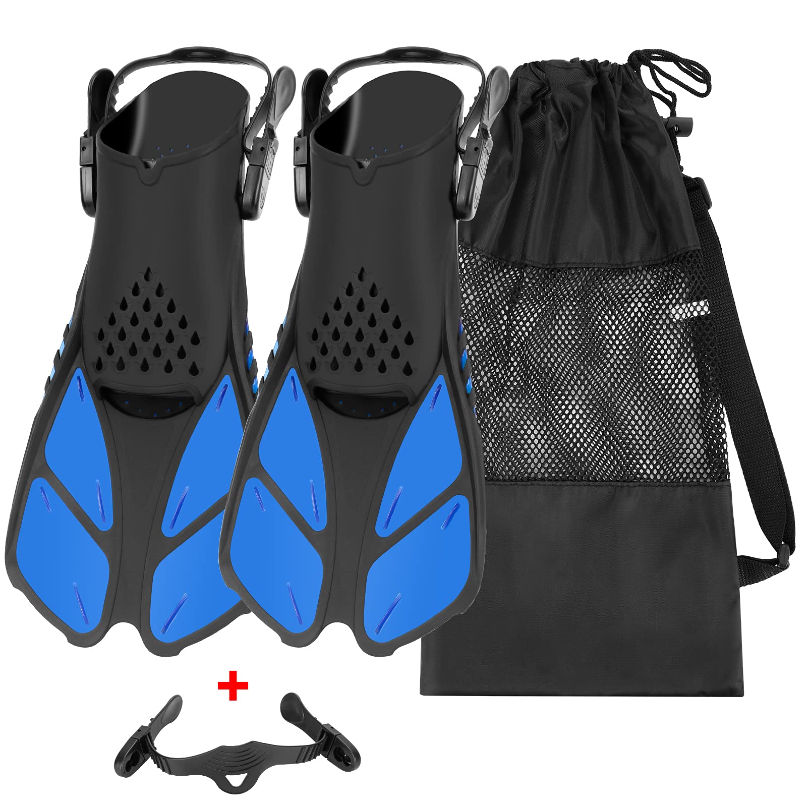 QKURT Snorkel Fins, Swimming Fins with Adjustable Buckles Open Heel, Diving Flippers for Men Women Youth Travel Size Short Fins for Snorkeling Diving