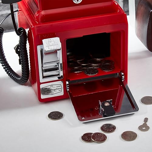 Miniatura 3 de Ryan Bros. American Retro 1950's Payphone con banco de monedas, teléfono con cable de montaje en pared (rojo)