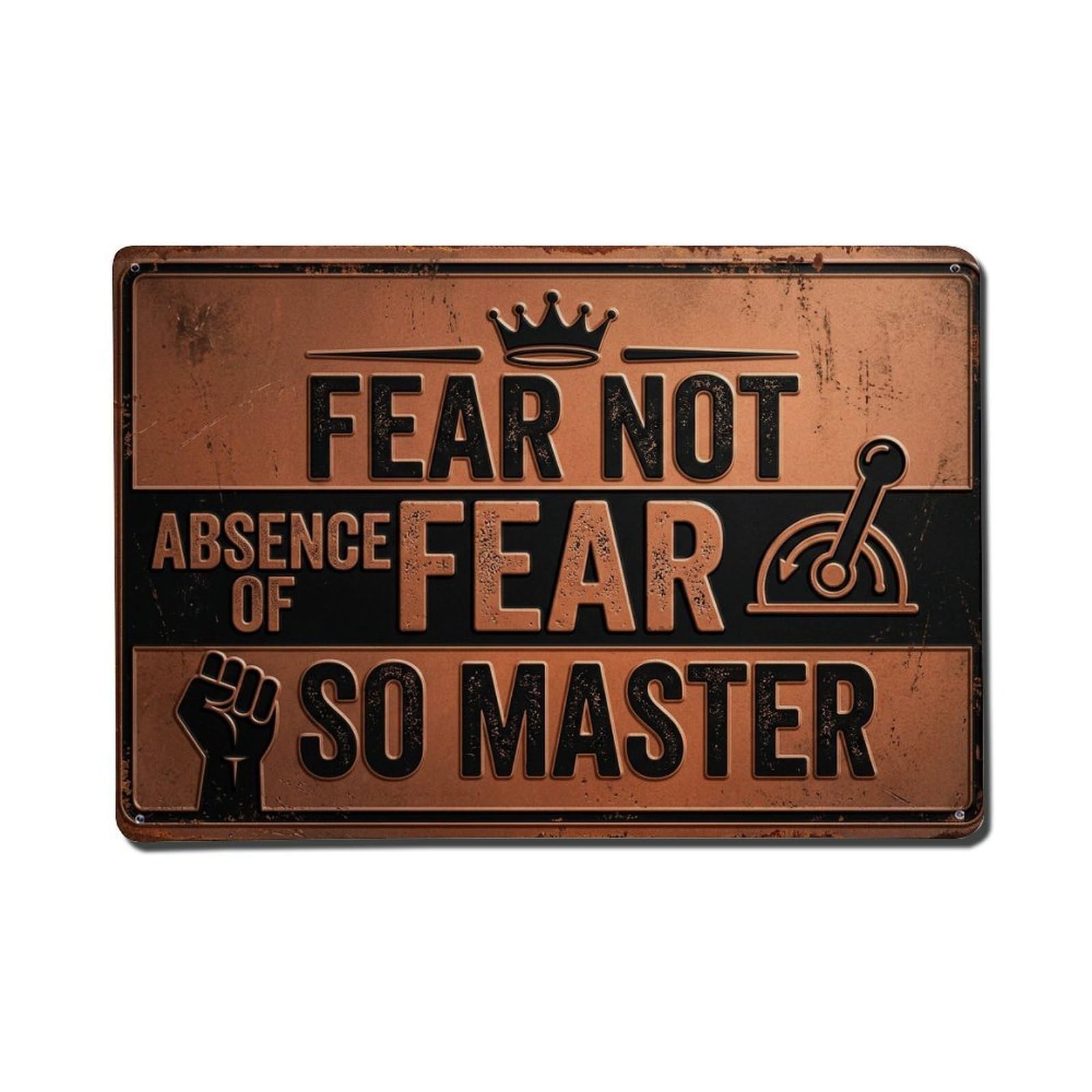 Master Fear Now Office Retro Motivational Slogans Metal Tin Sign Plaque Wall Decor for Cafe, Club Bar, Office, Home Garden Metal Poster 8x12Inch