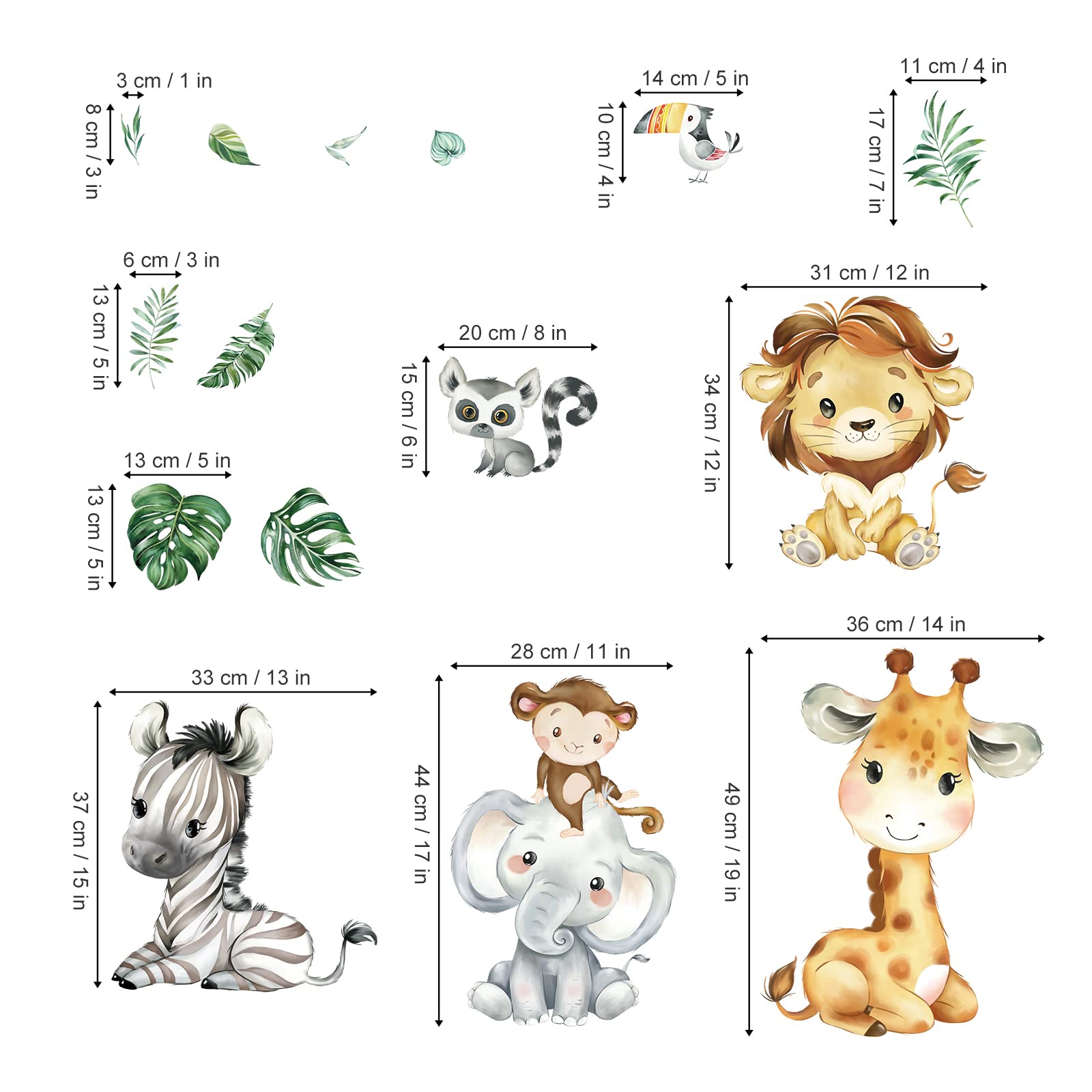 Adesivi Murali Leone Giungla - Decorazione Safari Per Camera Bambini, 2 Fogli 30x90cm - Foto 8