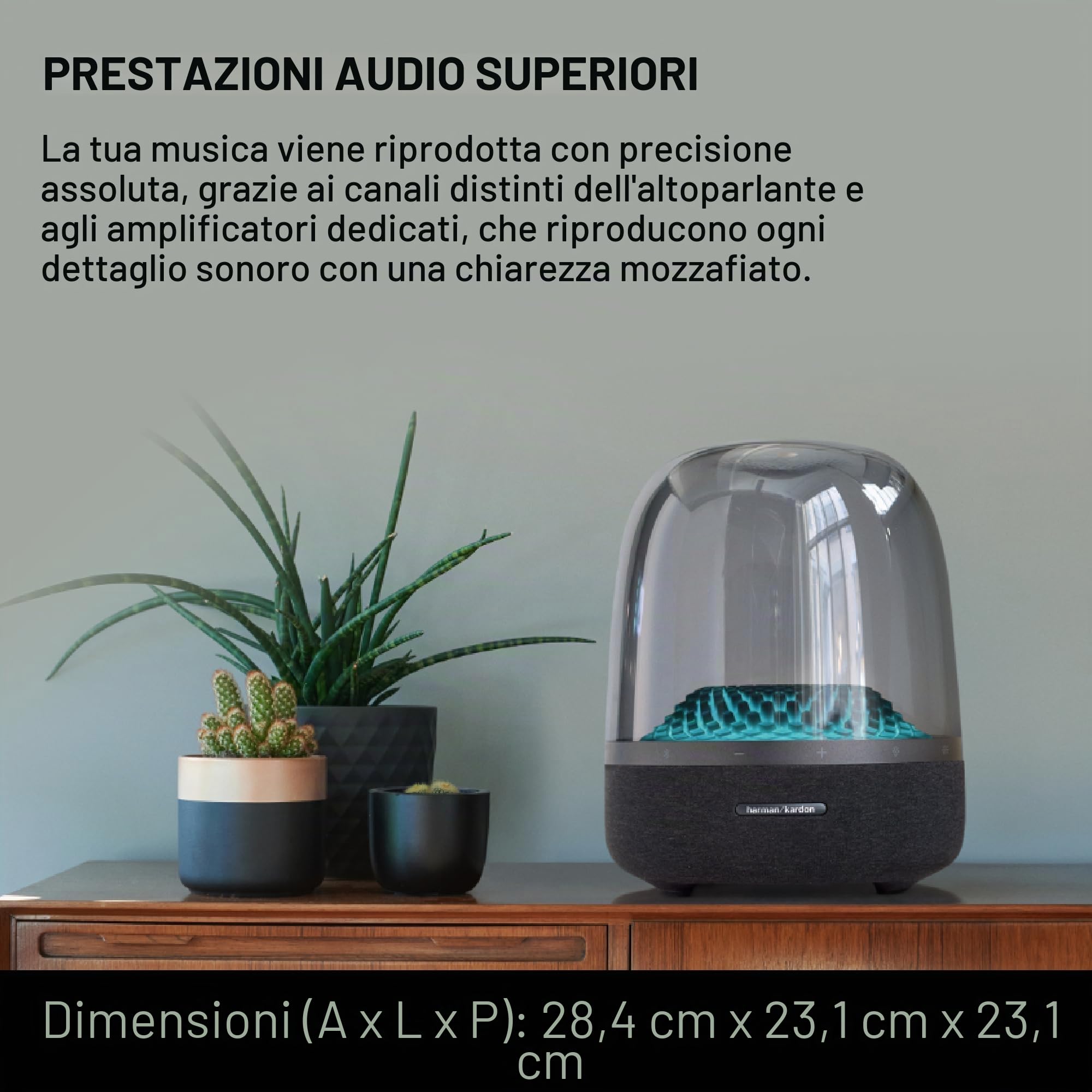 Harman Kardon Aura Studio 4, Altoparlante Bluetooth Wireless, Design Elegante ed Effetti di Luci e Colori a Ritmo di Musica, Suono Stereo di Alta Qualità, Nero