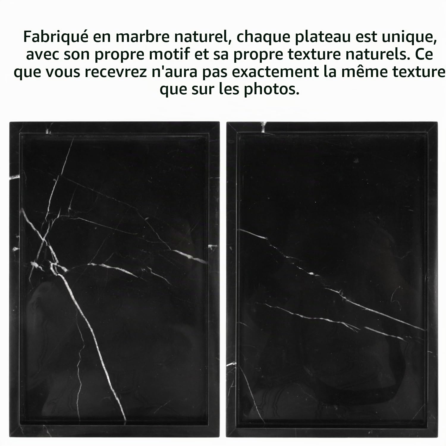 Plateau de Salle de Bain Plateau Marbre Naturel Luxueux Polyvalent Plateaux Décoratif pour Cosmétiques, Plans de Travail, Cuisine, Clés, Café, Parfum, Bijoux (Noire et Blanche, 30 x 20 x 3 cm)