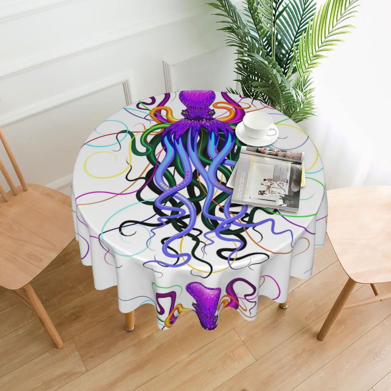 HJFCZH Colorful Octopus Prints Round Decorative Tablecloth 60in - High-Grade Polyester Throw for Dinners, Weddings & Everyday Use