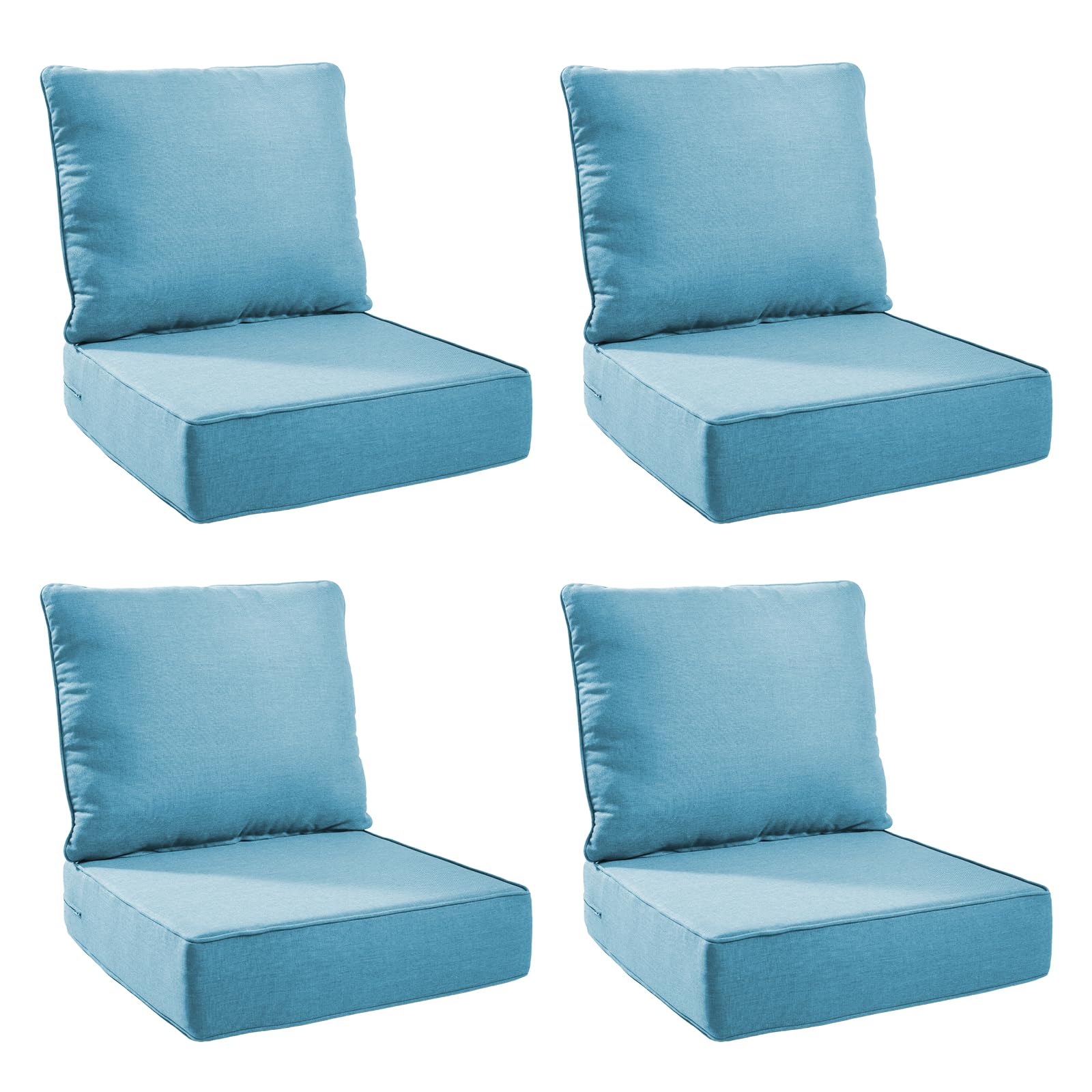 Outdoor Cushion for Patio Furniture - 6" Thick Patio Chair Cushions with Water Resistant &amp; Removable Cover, 28D High Density Sponge, 22x24 Outdoor Seat Cushions for Chair/Sofa| Light Blue | 4-Pack |