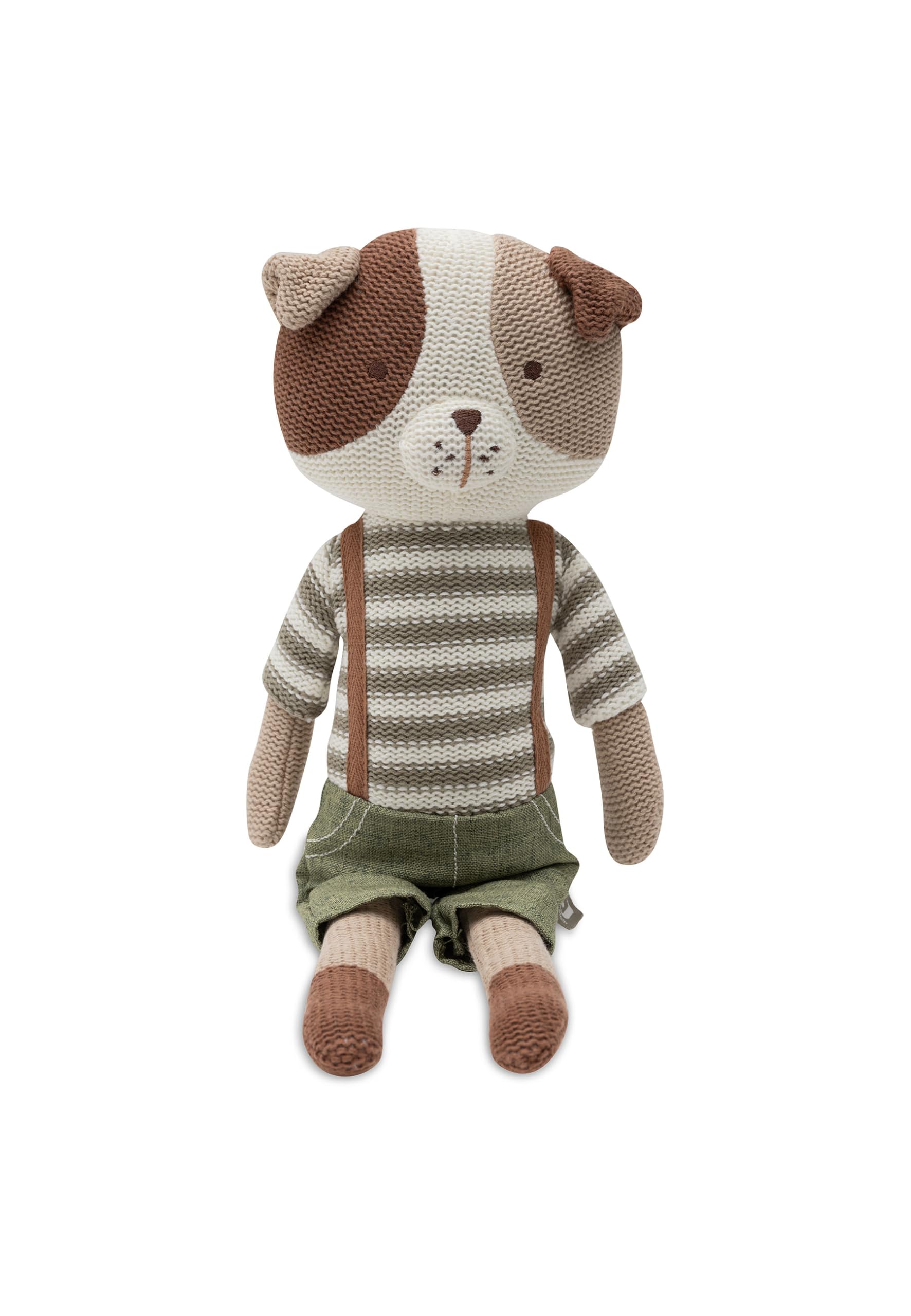 Jollein Cuddly Toy Dog Mick – Knitted – 30 cm – Soft Toy with Dungarees – Hand Washable – Soft Toy for Babies and Children – Newborn Gifts – Baby Toy