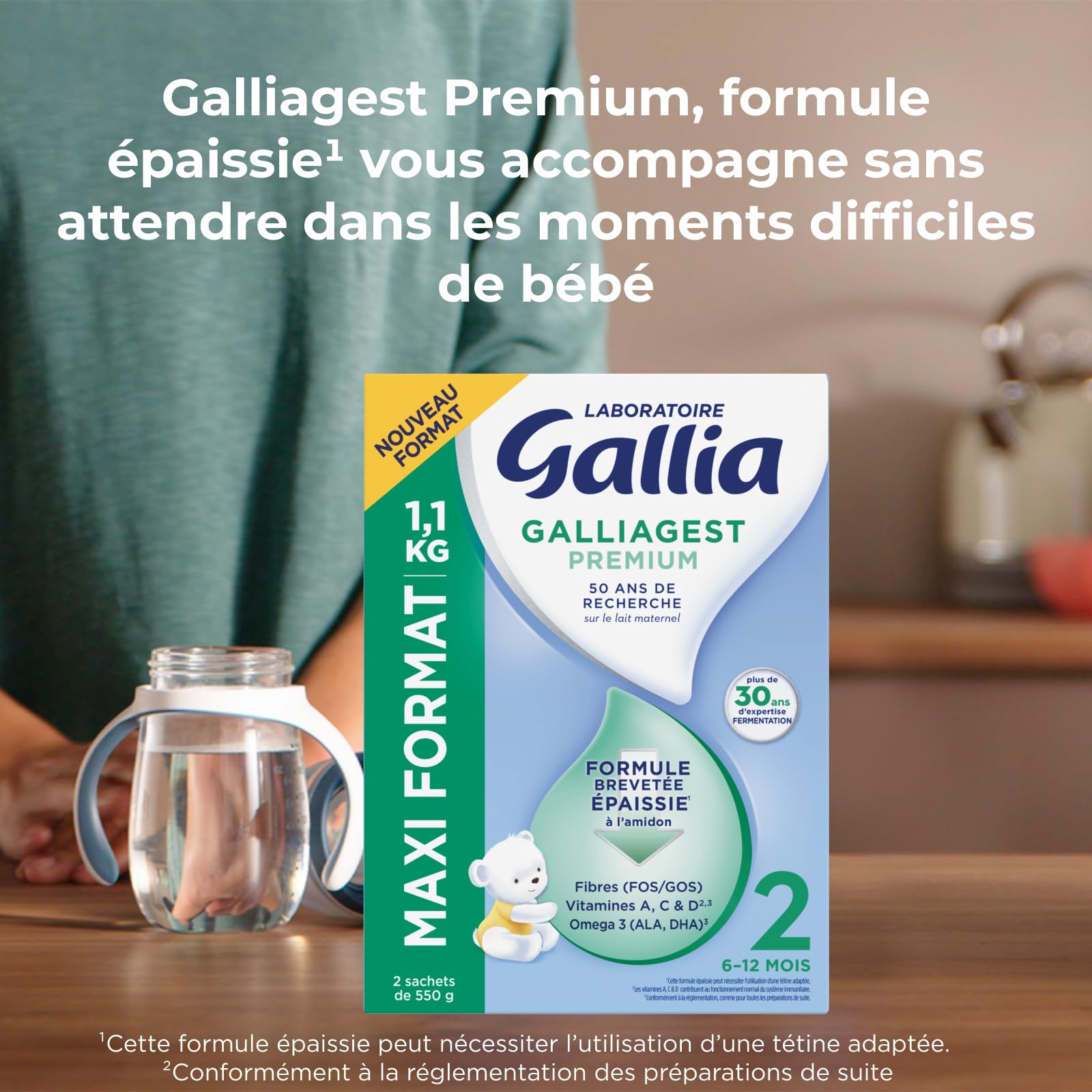 Laboratoire Gallia - Galliagest Premium 2ème Âge - Lait en Poudre pour Bébe - Enrichi en Fibres, Vitamines A, C, D & Oméga 3 - Pour Bébe de 6 Mois à 12 Mois - Maxi Format 1,1kg (Lot de 3)