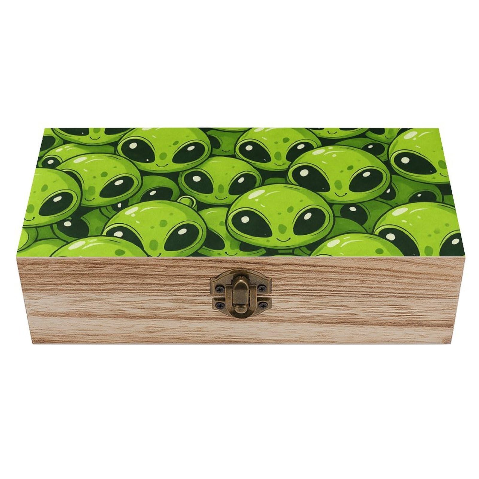 SMAZDFXX Green Alien Wooden Storage Box Multipurpose Decorative Box for Jewelry Photo Home Decor