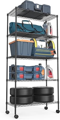 Estantería de alambre NSF de 5 niveles, 14 x 30 x 60 pulgadas, capacidad de 750 libras, estante de metal de almacenamiento ajustable con ruedaspatas
