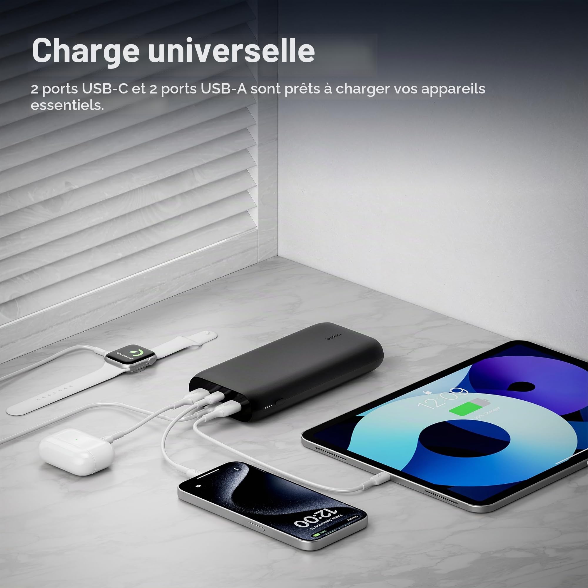 Belkin BoostCharge Batterie Externe 26 000 mAh avec Ports USB - Noir