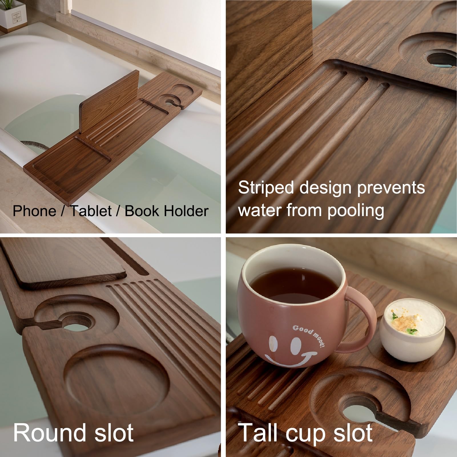 Bandejas para bañera,(es:Bandeja de baño Bandeja de Madera para bañera con Alfombrilla de Silicona Antideslizante, Bandejas de bañera de Lujo Impermeables para el hogar, Hotel, se Adapta a