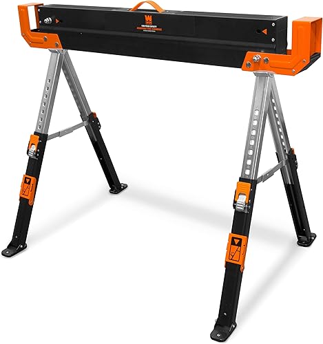 Miniatura 3 de WEN Juego de caballos de sierra de acero, capacidad de 1300 libras, altura ajustable, paquete de dos (WA1302) y CT1065 de 10 amperios y 6.5