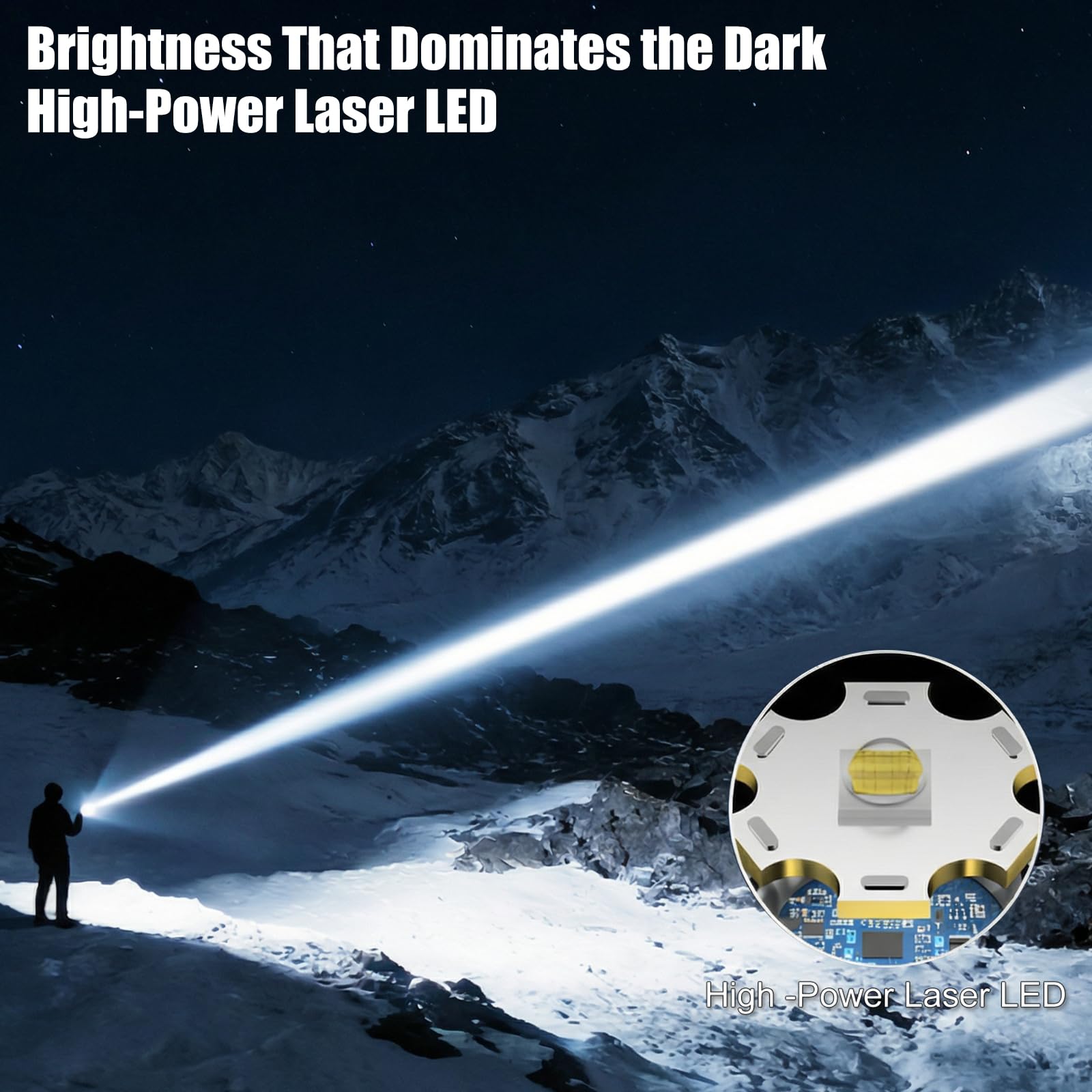 SKYFIRE Lampe Torche Tactique LED Ultra Puissante 50000 Lumens - Zoom Réglable, Lentille d'Allumage, 4 Modes d'Éclairage, Fonction Powerbank, Étanche IPX6 pour Outdoor, Camping (Noir et or)
