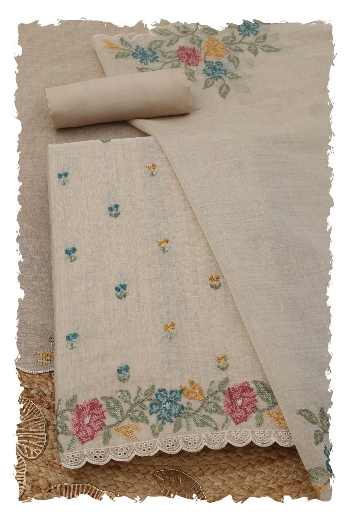 Womens Beige Mul Chanderi Floral Dress Material With Thread Work-image-30