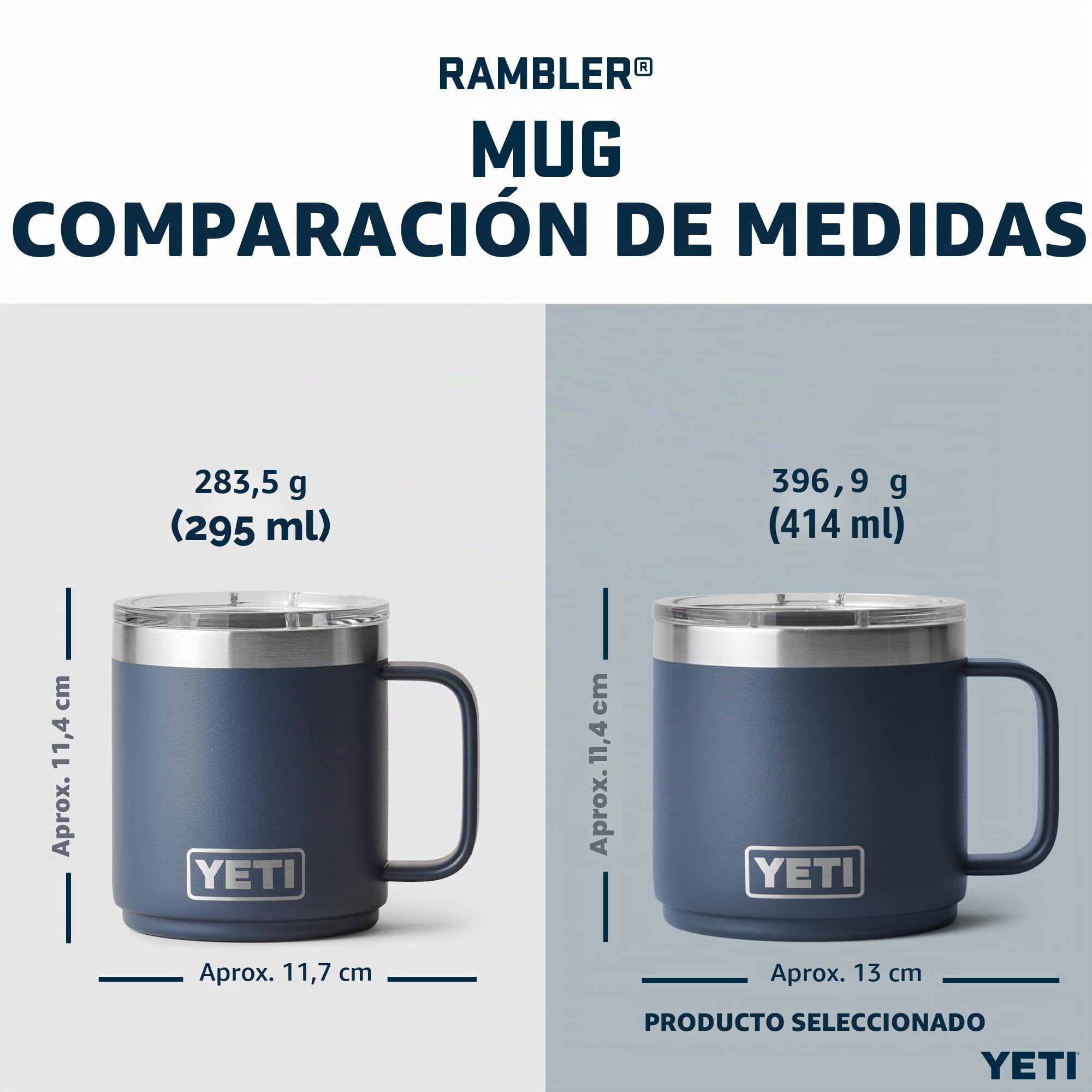 YETI Rambler Stackable Mug with Durasip Ceramic Lining, Vacuum Insulated Stainless Steel Mug with Magslider Lid, Navy, 14 oz (414 ml)