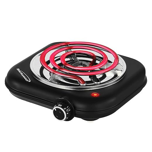 Brentwood TS-323BK 1100w Countertop Single Coiled Electric Burner with Temperature Control and Power Indicator Light, Easy to Clean, Black