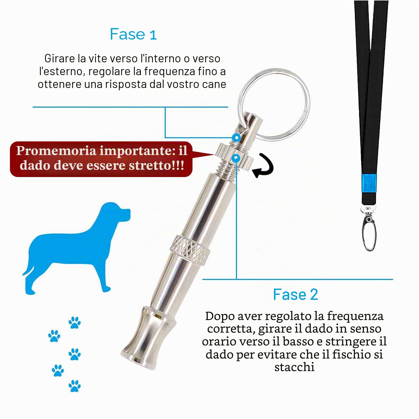 Andiker Fischietto per Cani, 2 Pezzi Fischietto per Animali Domestici ad ultrasuoni in Acciaio Inossidabile con Cordino, Professionale a frequenza Regolabile per l'addestramento al richiamo