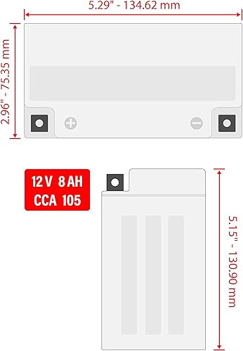 Miniatura 2 de Caltric Yb9A-A Agm Batería compatible con Honda 31500-968-013Ah 31500-968-003 31500-968-013