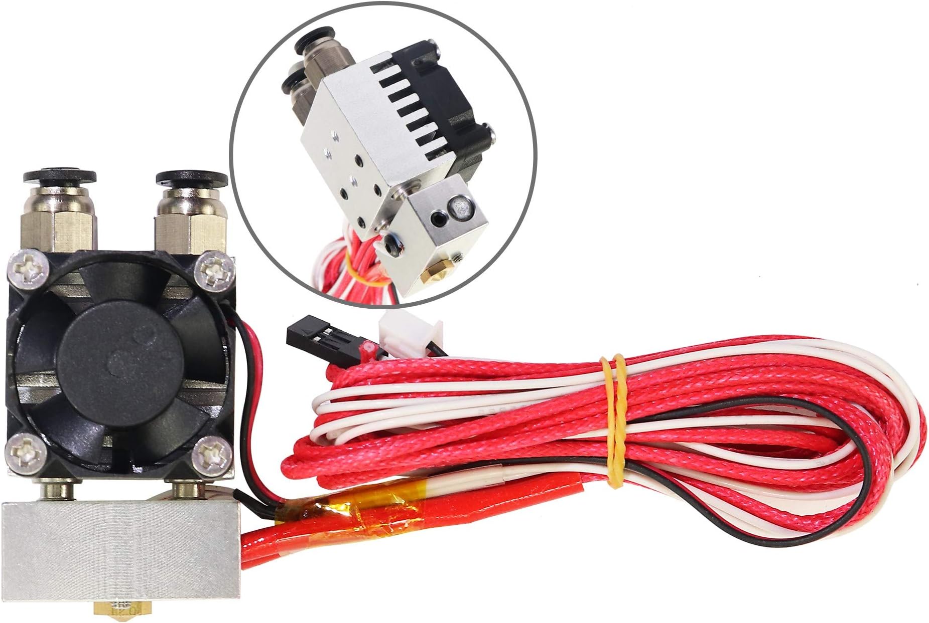 2 in 1 Out 3D Printer Single Mixing Printing Head 12V Two-Color Extruder V6 Hotend Kits with Cooling Fan for 0.4mm Nozzle 1.75mm Filament