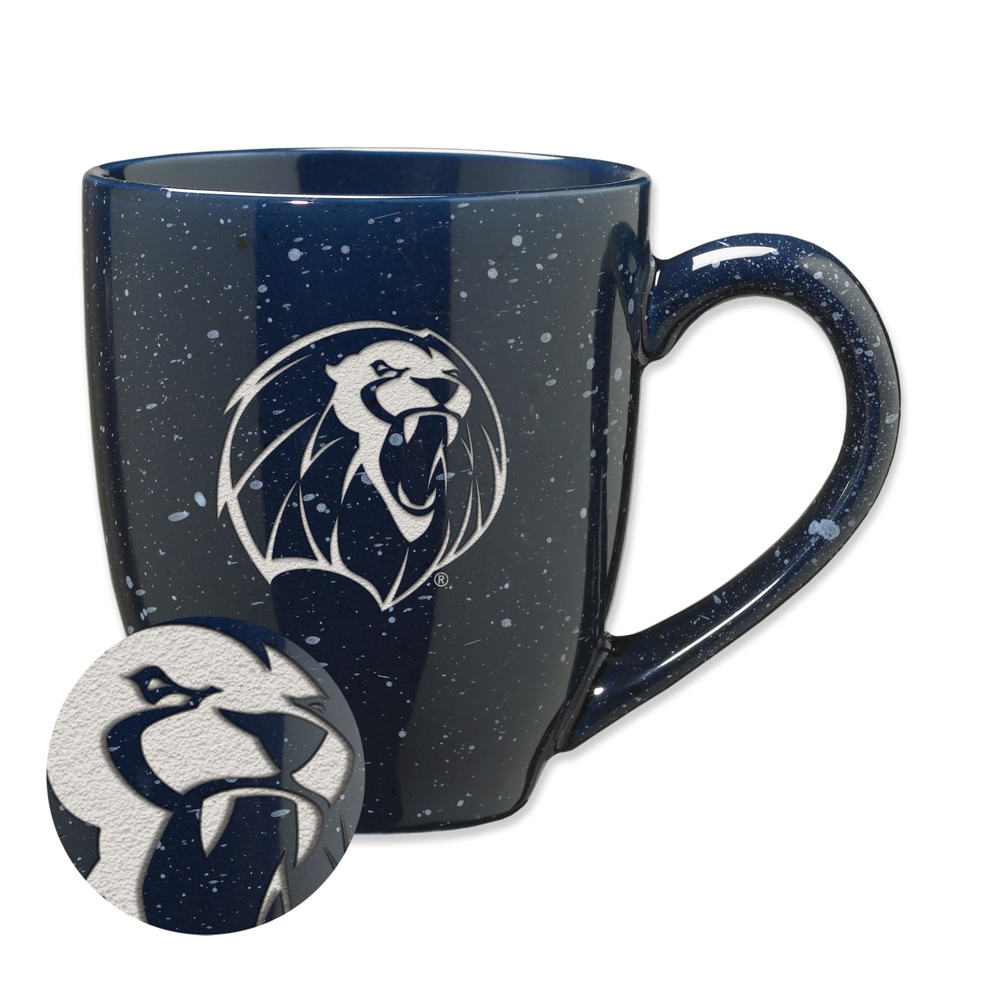Rico Industries NCAA Arkansas–Fort Smith Lions Primary Logo Navy 16 oz Team Color Laser Engraved Speckled Ceramic Coffee Mug