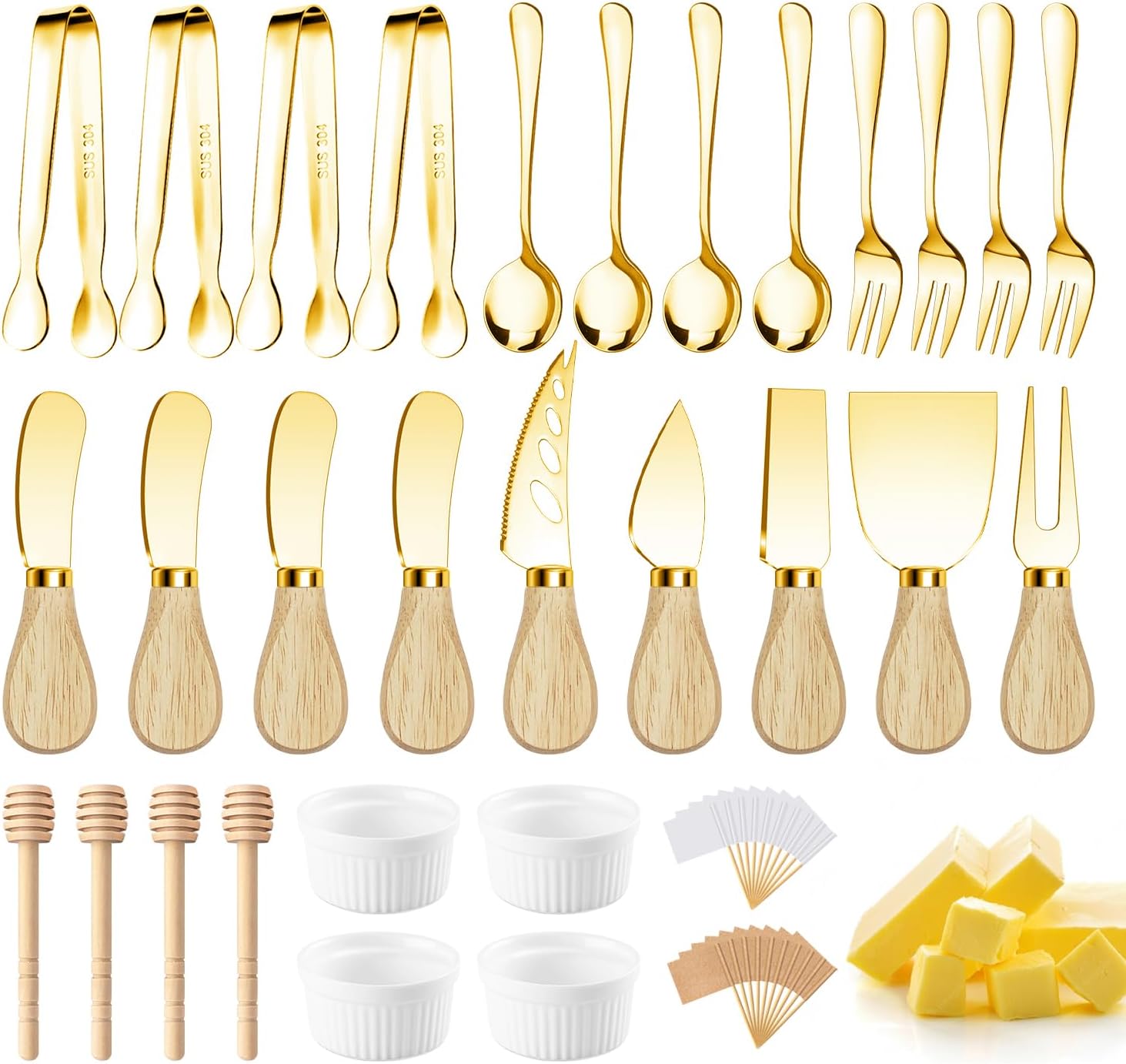 Charcuterie Boards Accessories Gold Charcuterie Utensils Cheese Spreader Knife Set Small Serving Tongs Forks and Spoons Dipping Bowls Honey Dippers Toothpick Flags for Appetizers & Serving Platters Charcuterie Boards Accessories Gold Charcuterie Utensils Cheese Spreader Knife Set Small Serving Tongs Forks and Spoons Dipping Bowls Honey Dippers Toothpick Flags for Appetizers & Serving Platters