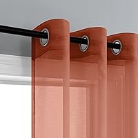 Vista 2 de Cortinas traslúcidas terracota de 84 pulgadas de largo para sala de estar y dormitorio, con ojales, estilo bohemio, aireadas, transparentes, de lino