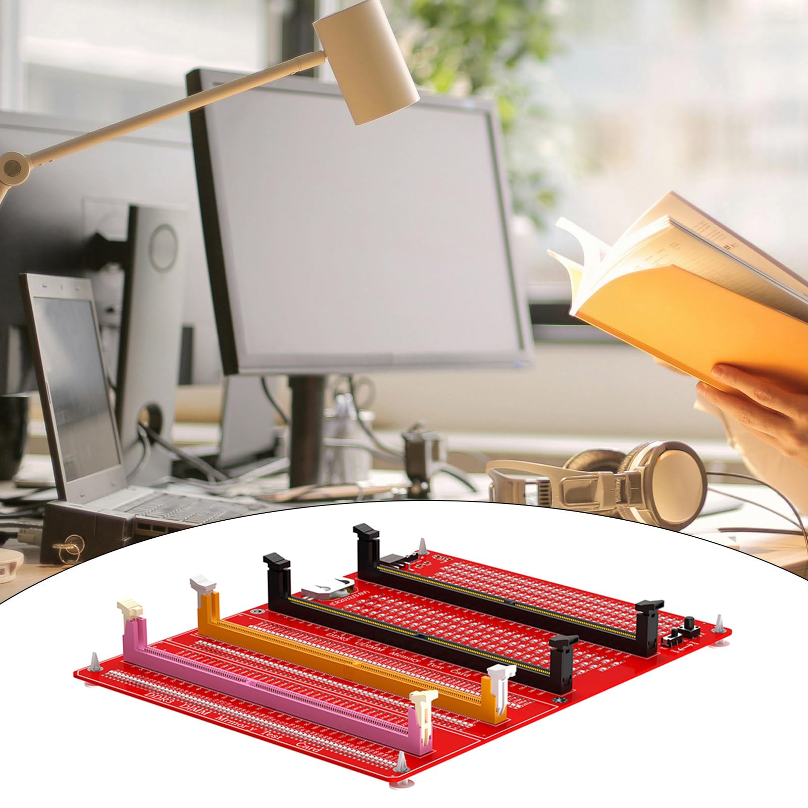 Testeur de mémoire DDR3/4/5 RDIMM/UDIMM avec indicateurs LED, Bouton d'alimentation USB-C et Carte mémoire DDR3/4/5 pour Ordinateur.