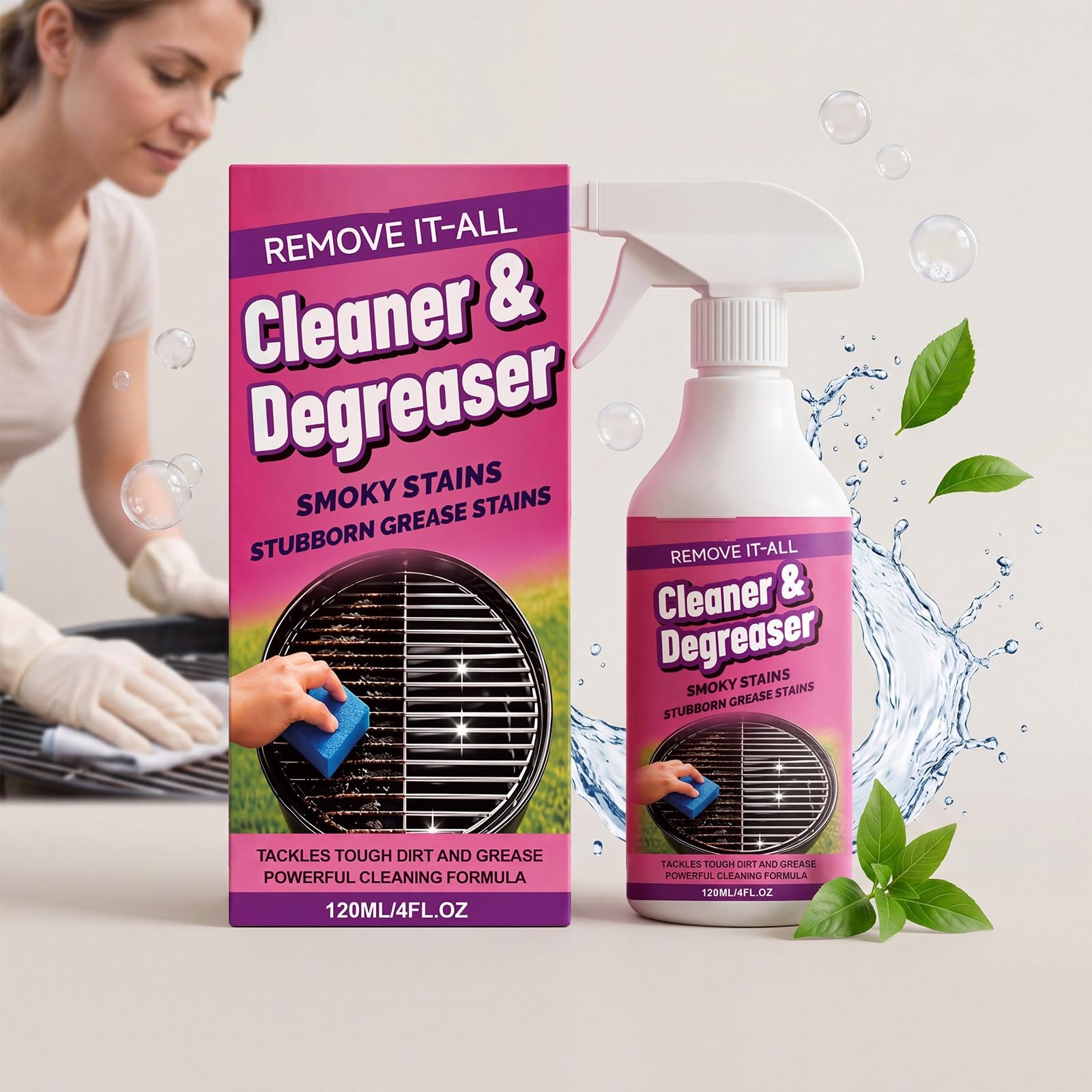 Spray detergente per griglia e griglia, ad azione rapida, sgrassatore spray multiuso, per forno, stufa, friggitrice ad aria esterna, 120 ml (5 pezzi)