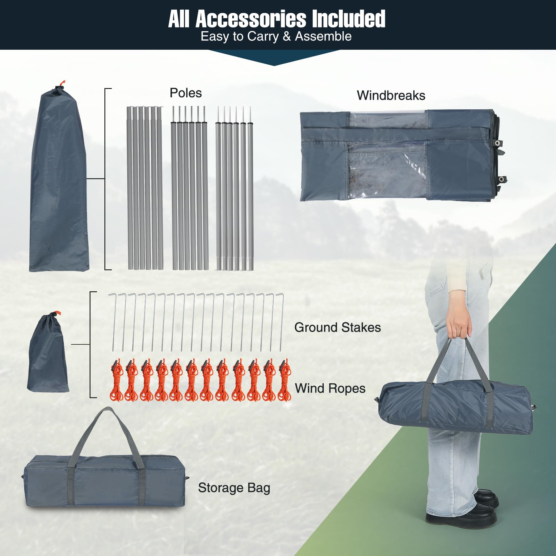 REDCAMP Heavy Duty Camping Windbreaker Outdoor Privacy Shield with Top Window