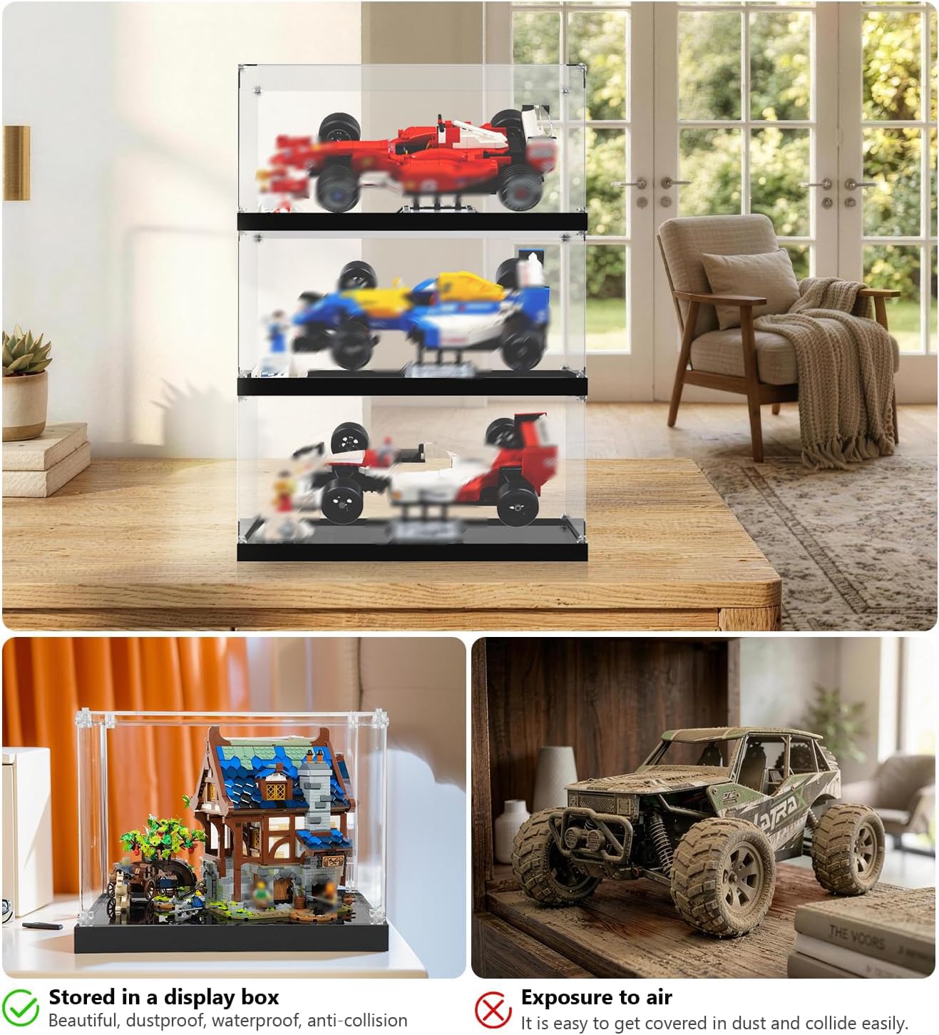 icuanuty Acryl-Vitrine Kompatibel mit Lego Technic FXX K Rennwagen 42212,11375, 10330,10353– Staubdichte Aufbewahrung, Größe: 35X20X15 cm (Nur Display 