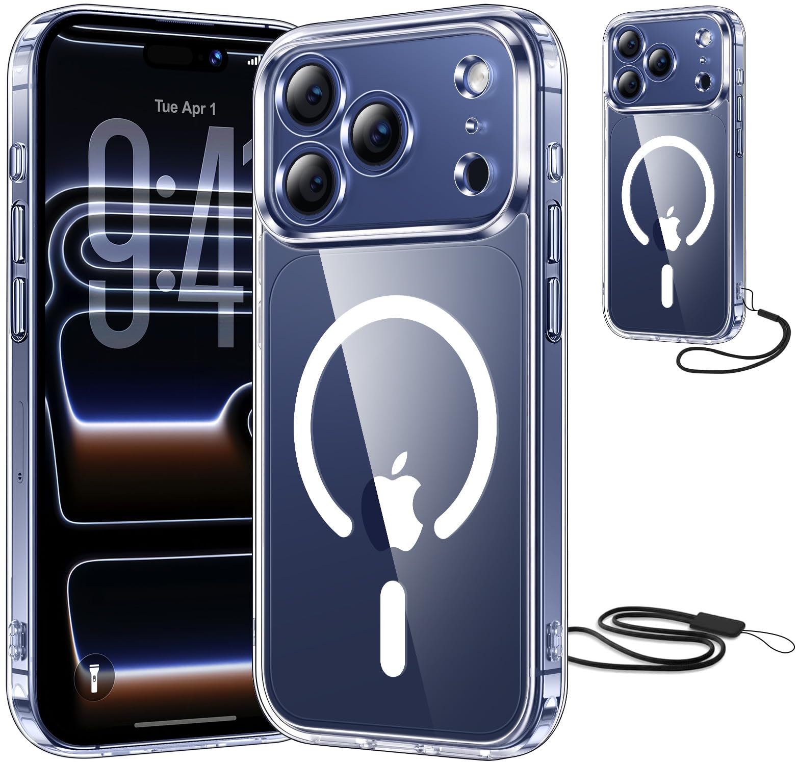 Opkiegrn Magnética Funda para iPhone 13 con Cuerda, Protección Lente Cámara, Compatible con MagSafe, con Negro Cordón Carcasa [Anti-Amarillo] Anti-Choques Ultra Fina Funda para iPhone 13 -Transparente — view 13