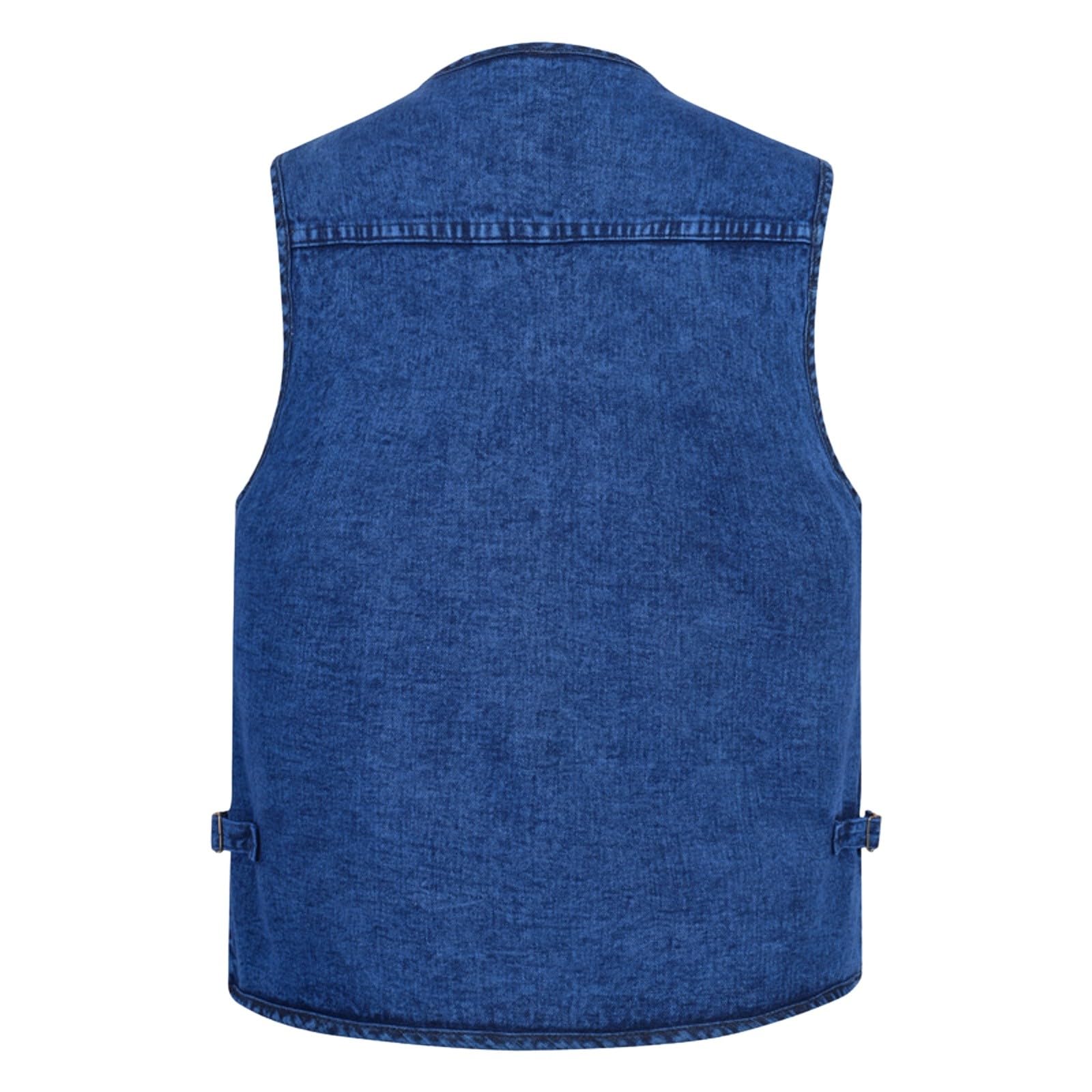 Chaleco para hombre con muchos bolsillos vaqueros, chaleco vaquero para hombre, motorista, tallas grandes, chaleco de trabajo, cuello en V, chaleco para exteriores, con tira de botones, sin mangas