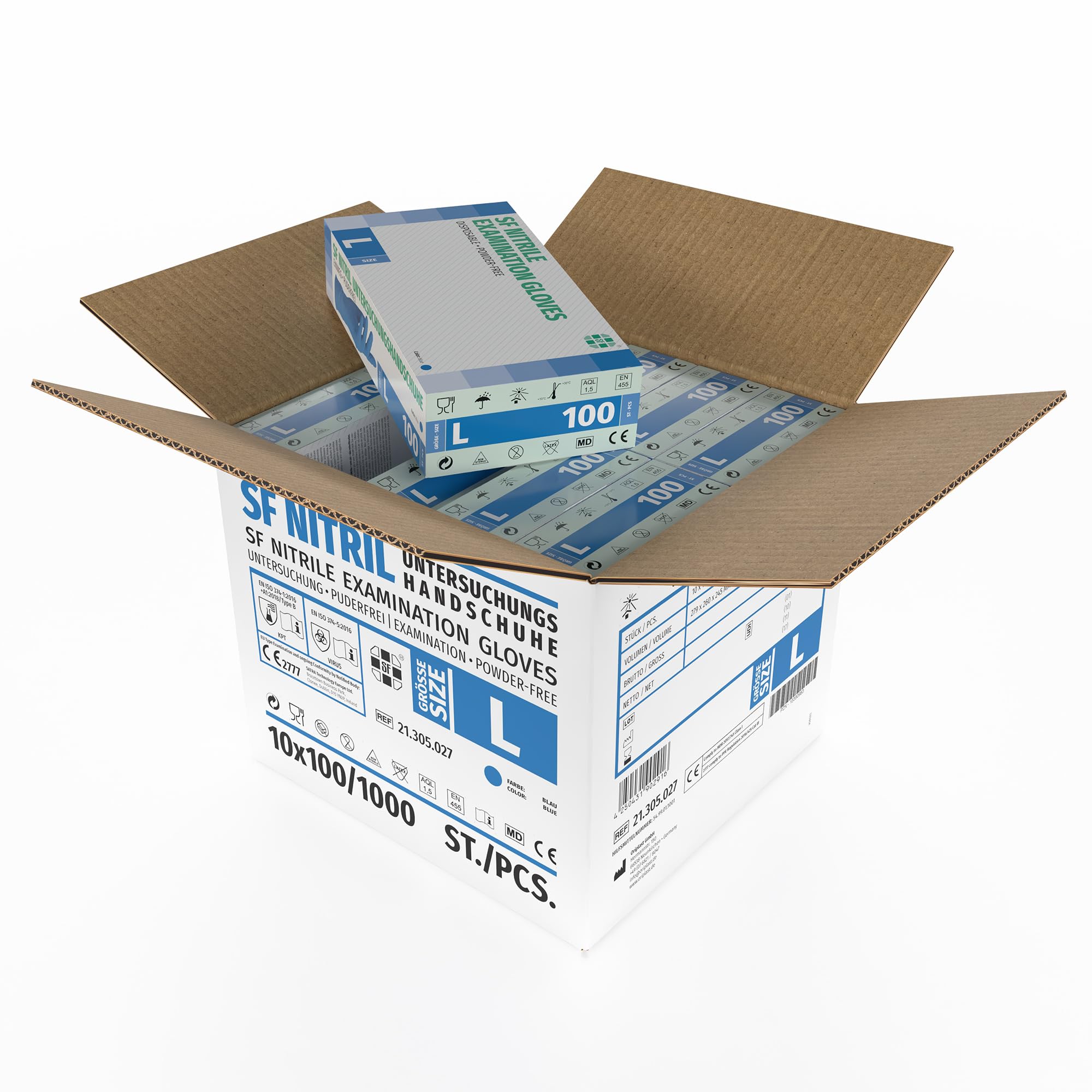 SF Nitrilhandschuhe L Blau – 1000 Stück Einweghandschuhe, Einmalhandschuhe, Medizinische Handschuhe, Puderfrei, Latexfrei, Handschuhe Einweg zum Kochen, Putzen, für Medizin, Küche, Kosmetik, Haushalt