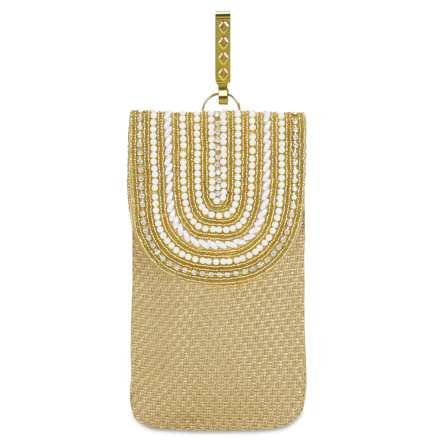 Valerie Jute Saree Clutch Mobile Pouch Waist Clip Ladies Purse Gift for Women (Gold)