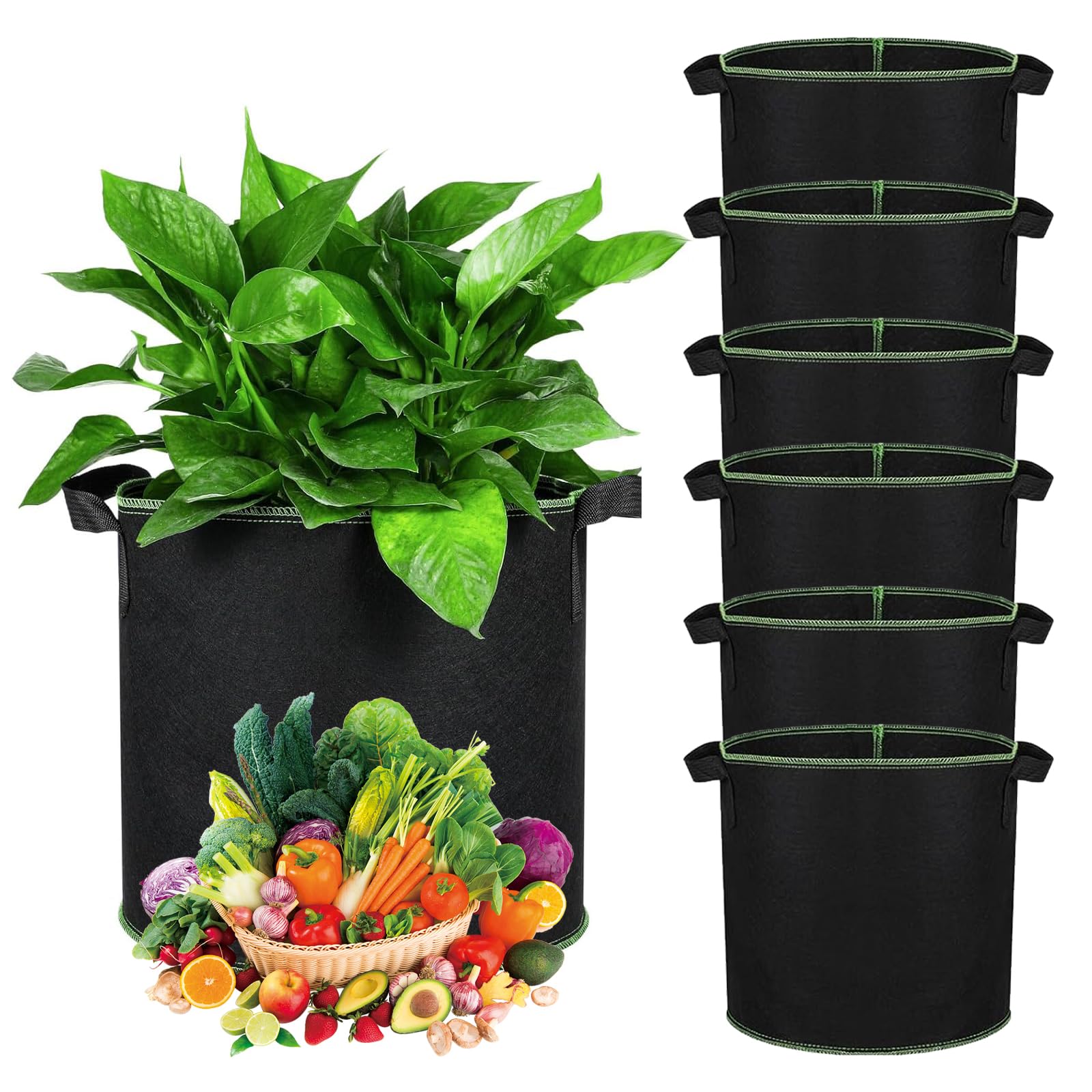 Bolsas de cultivo para verduras, hierbas y patatas en pack de 6 macetas de tela