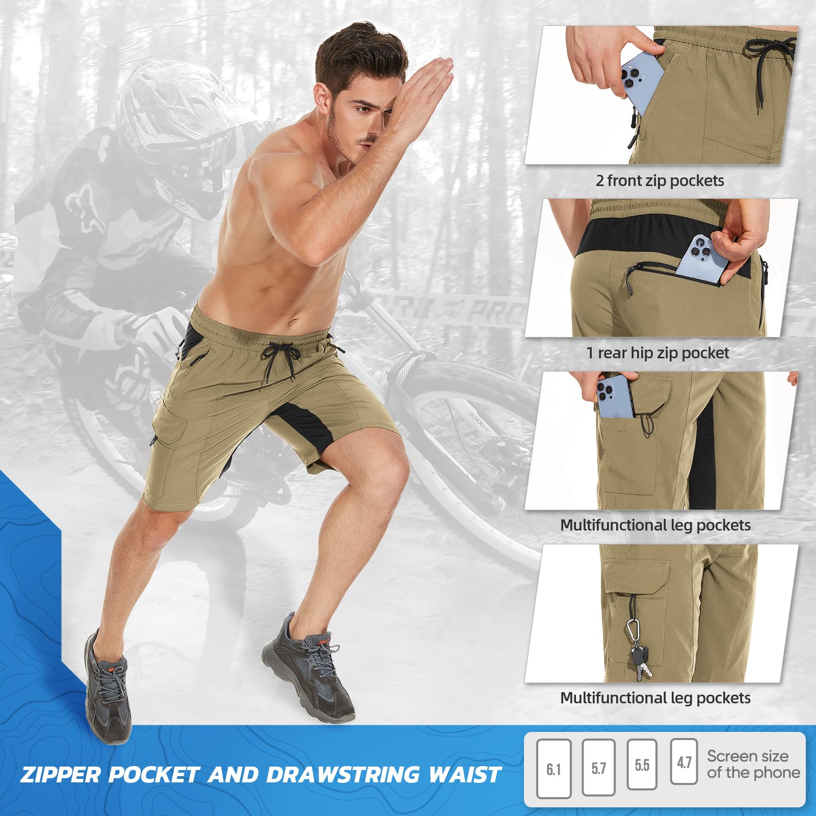Hiauspor Pantaloncini Ciclismo Uomo Traspiranti ad Asciugatura Rapida Bici Uomo MTB Imbottiti in Gel 4D Pantaloni